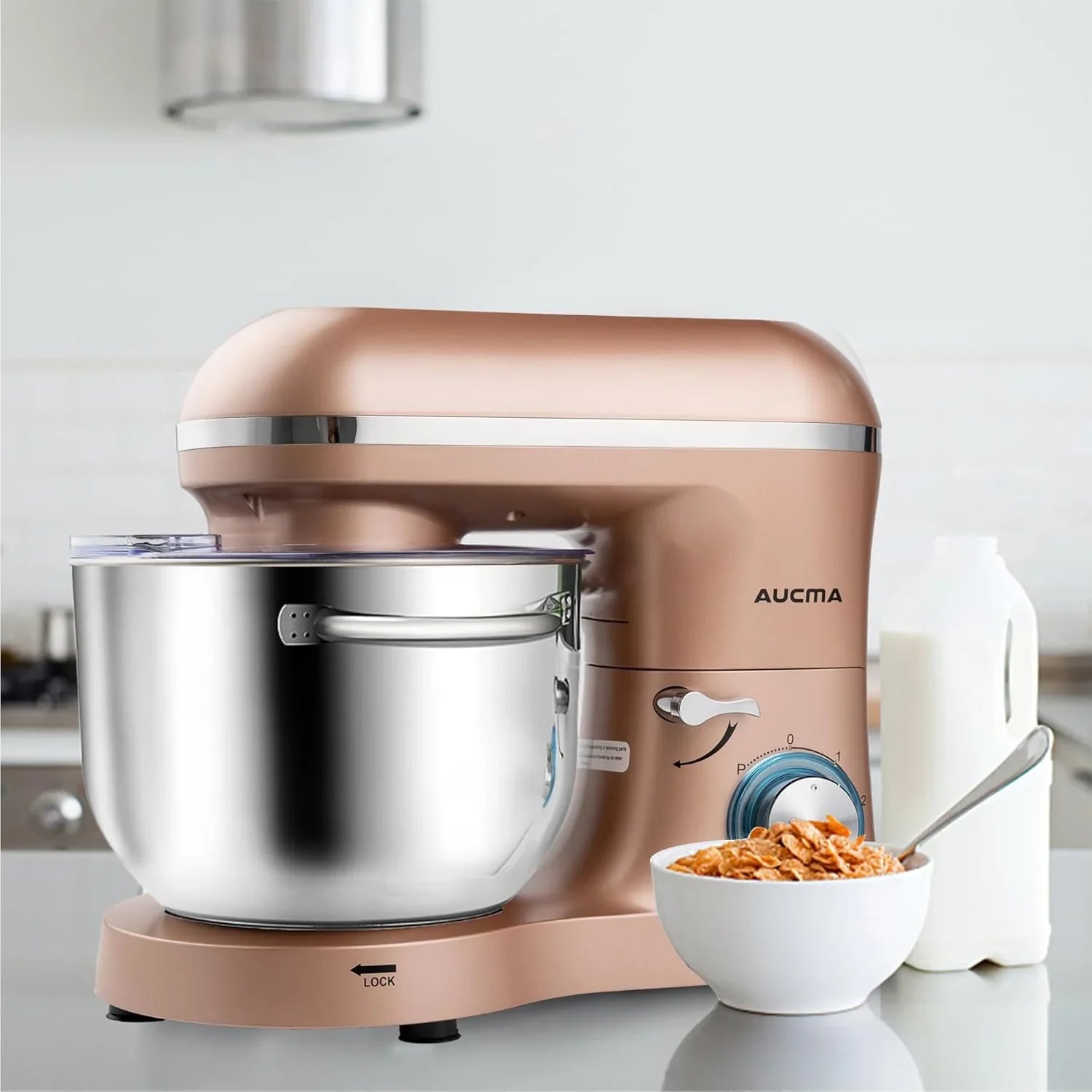 Batteur sur socle Aucma, 6,5 pintes, 660 W, 6 vitesses, tête inclinable, batteur électrique de cuisine avec crochet pétrisseur