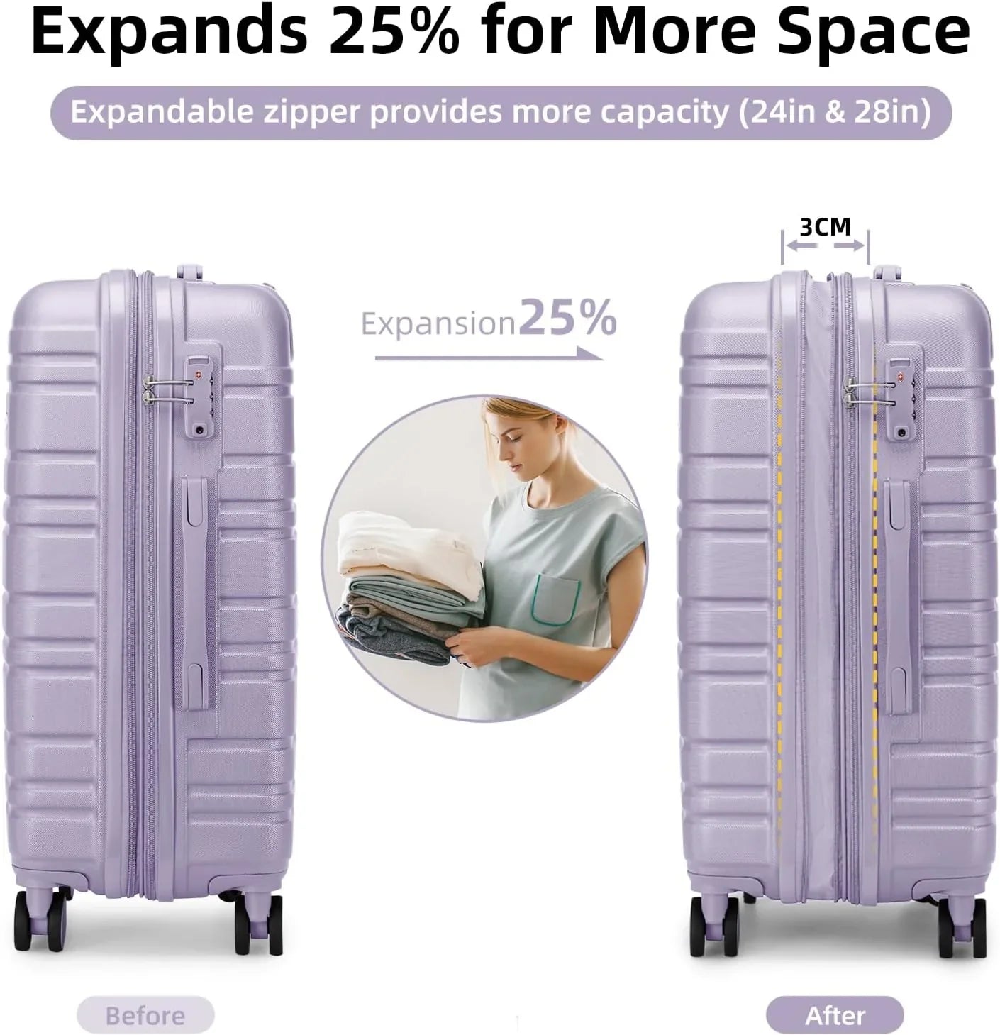 Ensemble de bagages 6 pièces, ensemble de valises rigides extensibles avec roulettes pivotantes, ensemble de bagages à roulettes légers