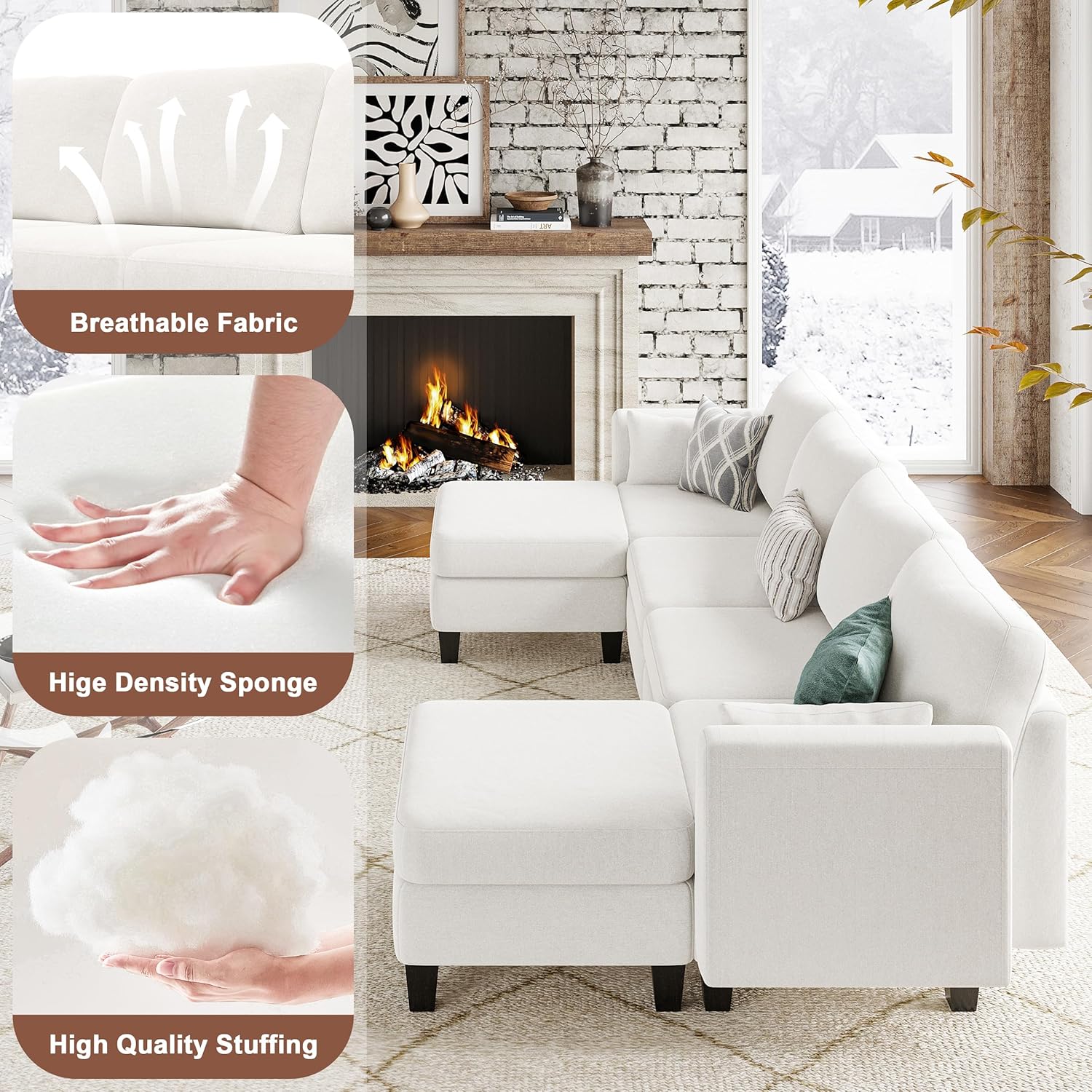 Canapé sectionnel modulable, canapé convertible en U, mousse à mémoire de forme haute densité, canapé sectionnel confortable 6 places