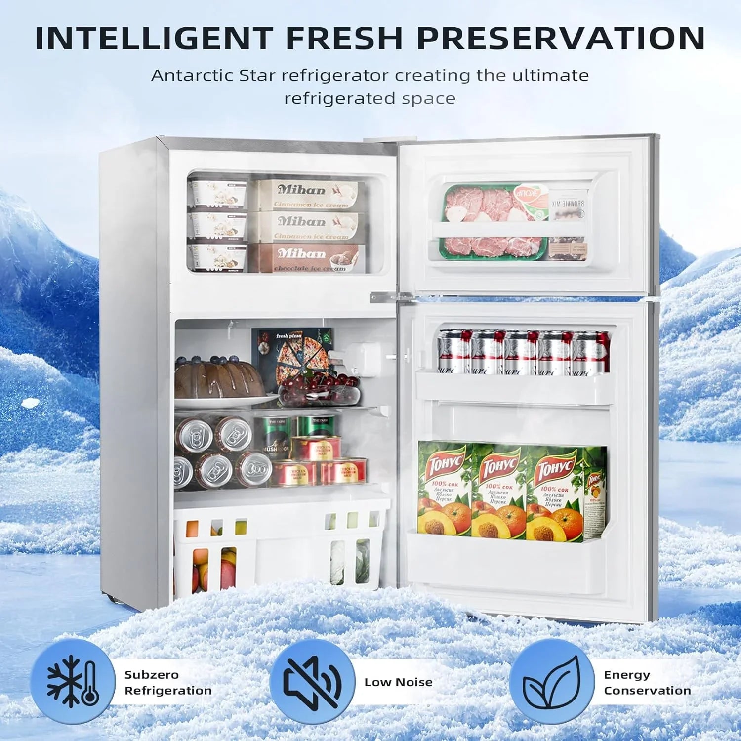 Mini-réfrigérateur NJStar de 3,2 pieds cubes avec congélateur, mini-réfrigérateur à double porte, réfrigérateur compact