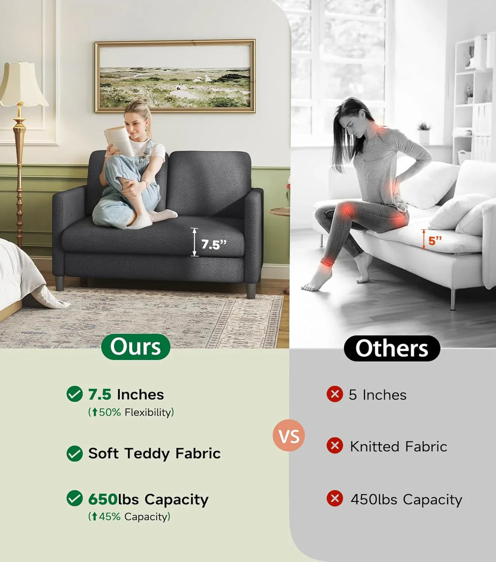 Causeuse de 51 pouces, causeuse confortable en velours côtelé