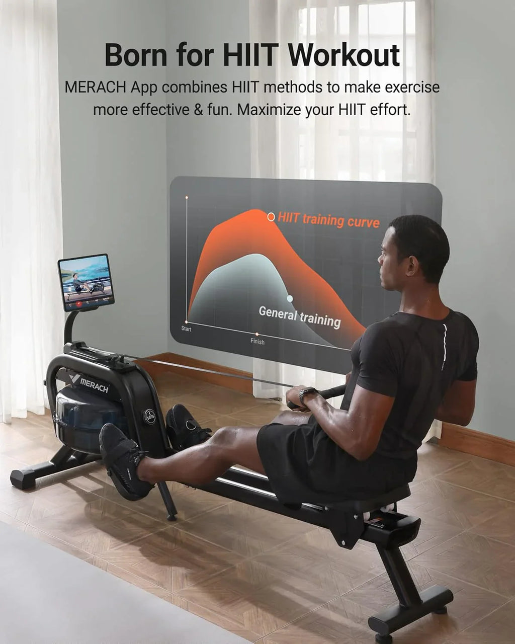 Rameur domestique Merachi à résistance silencieuse et double glissière