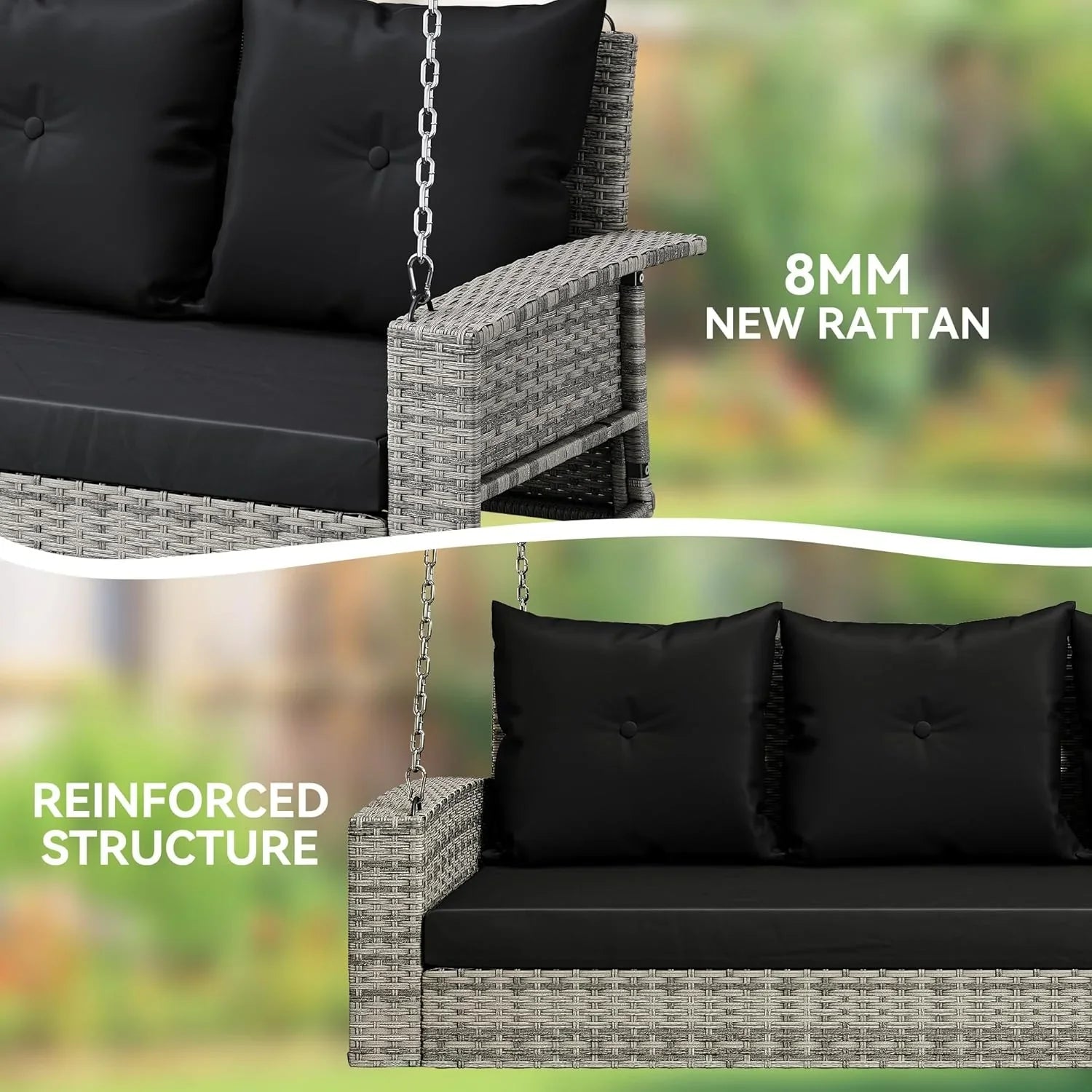 YITAHOME Balancelle suspendue pour porche, 3 places, banc d'extérieur en osier