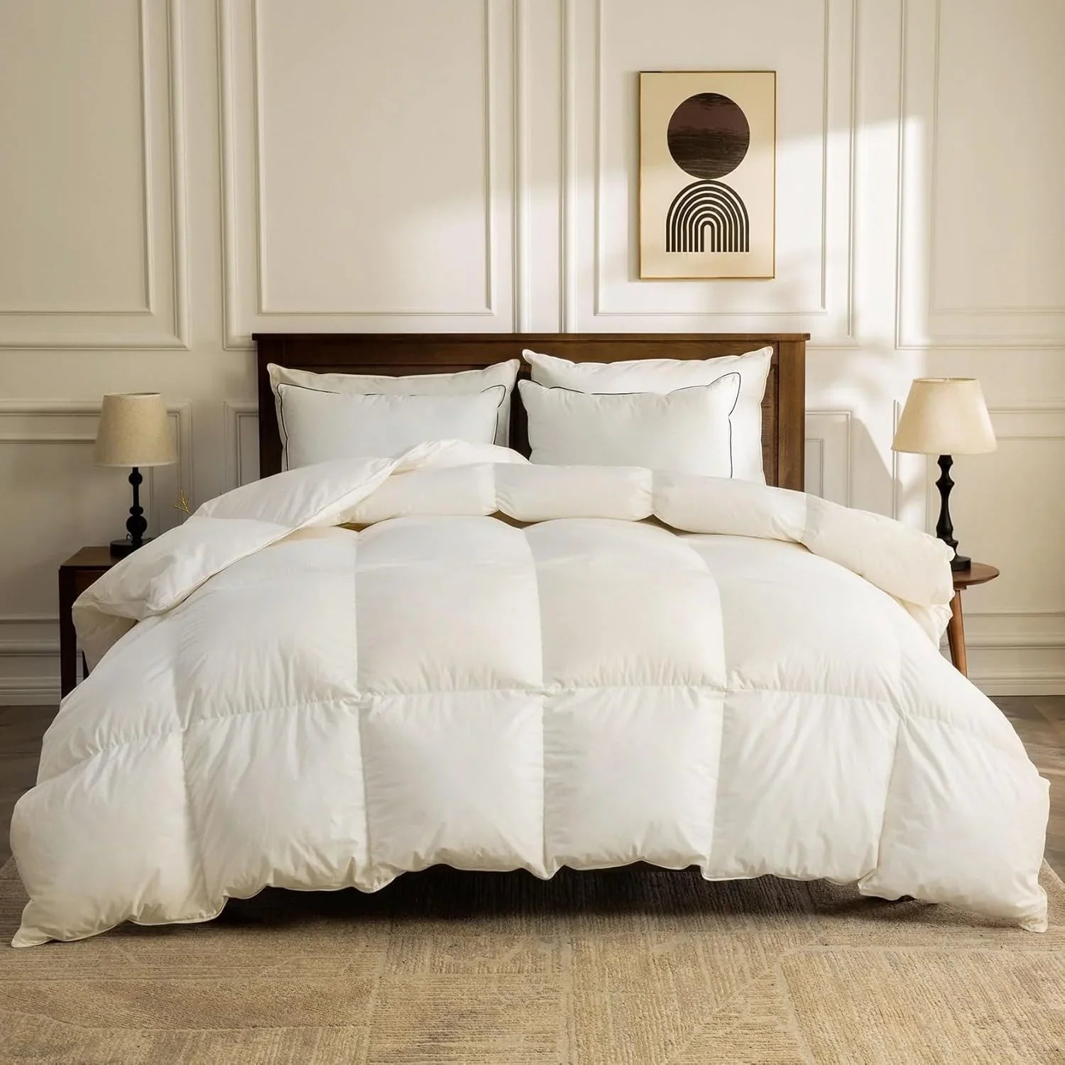 Couette en duvet biologique taille queen, noyau en duvet moelleux, housse 100 % coton, rembourrage en duvet moelleux
