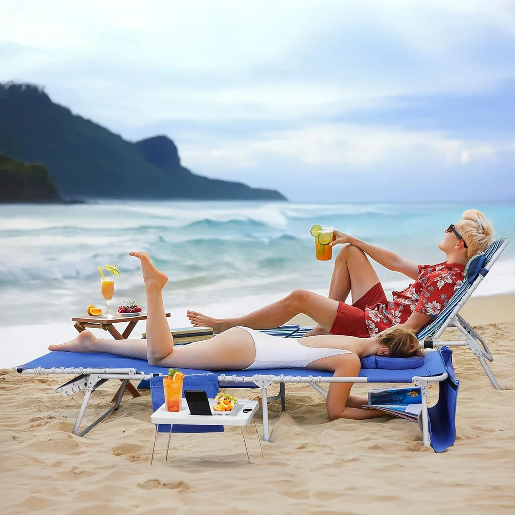 Chaise longue d'extérieur 3 en 1 avec table d'appoint pliante, inclinable à plat, capacité de poids maximale de 330 lb