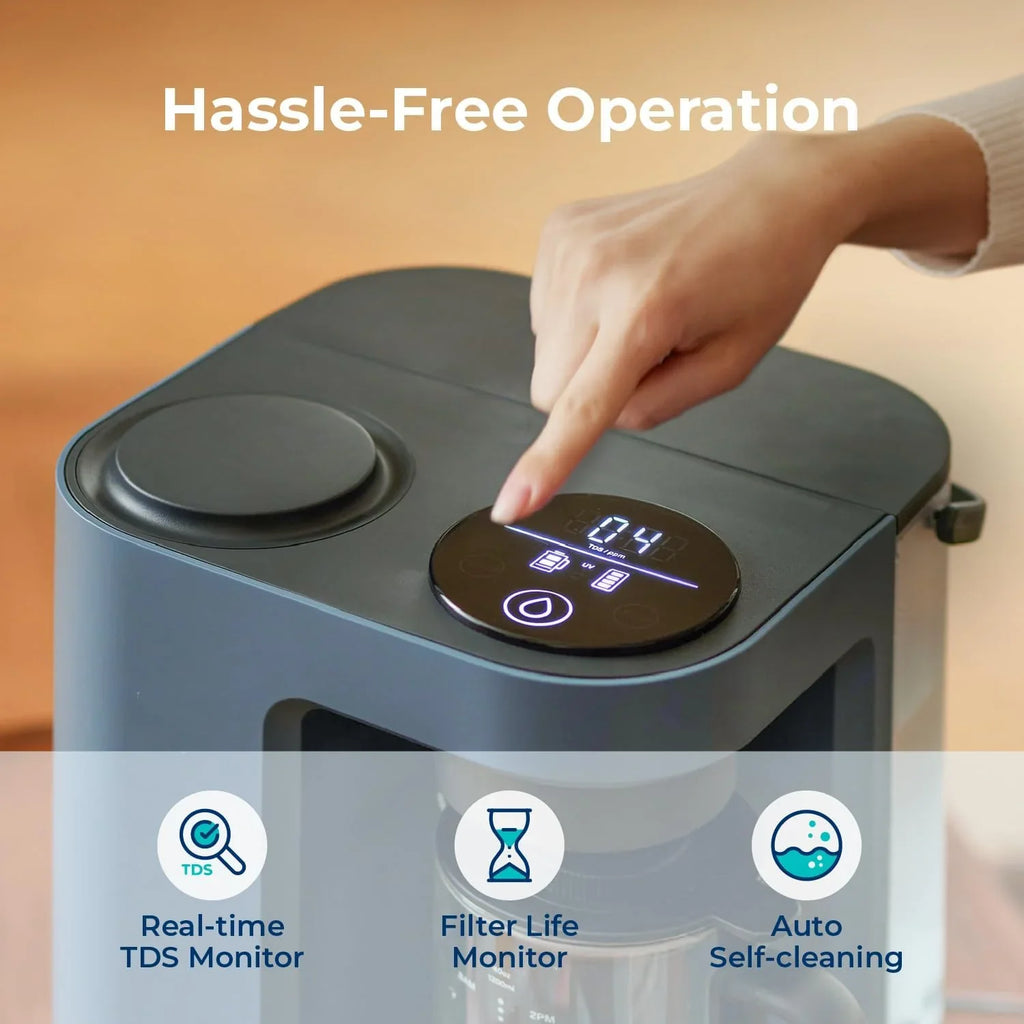 Système d'osmose inverse Bluevua RO100ROPOT-Lite (UV), purificateur d'eau de comptoir, purification en 7 étapes, avec fonctions UV et de reminéralisation, surveillance du TDS et de la durée de vie du filtre