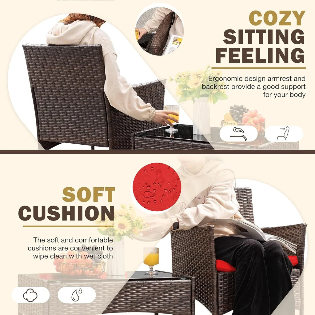 Ensemble de meubles de patio extérieur 4 pièces, ensemble de chaises en rotin et osier