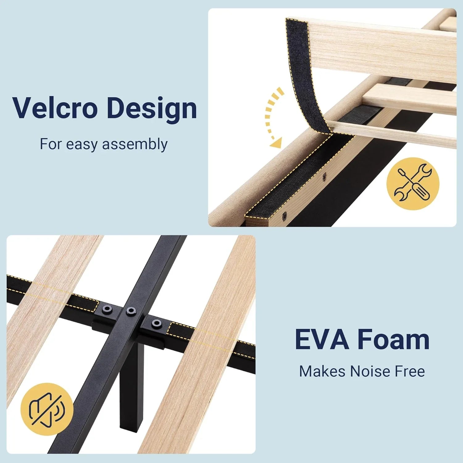 Cadre de lit plateforme Allewie Queen Size avec tête de lit rembourrée en tissu et support à lattes en bois, sommier entièrement rembourré (pas besoin de sommier)