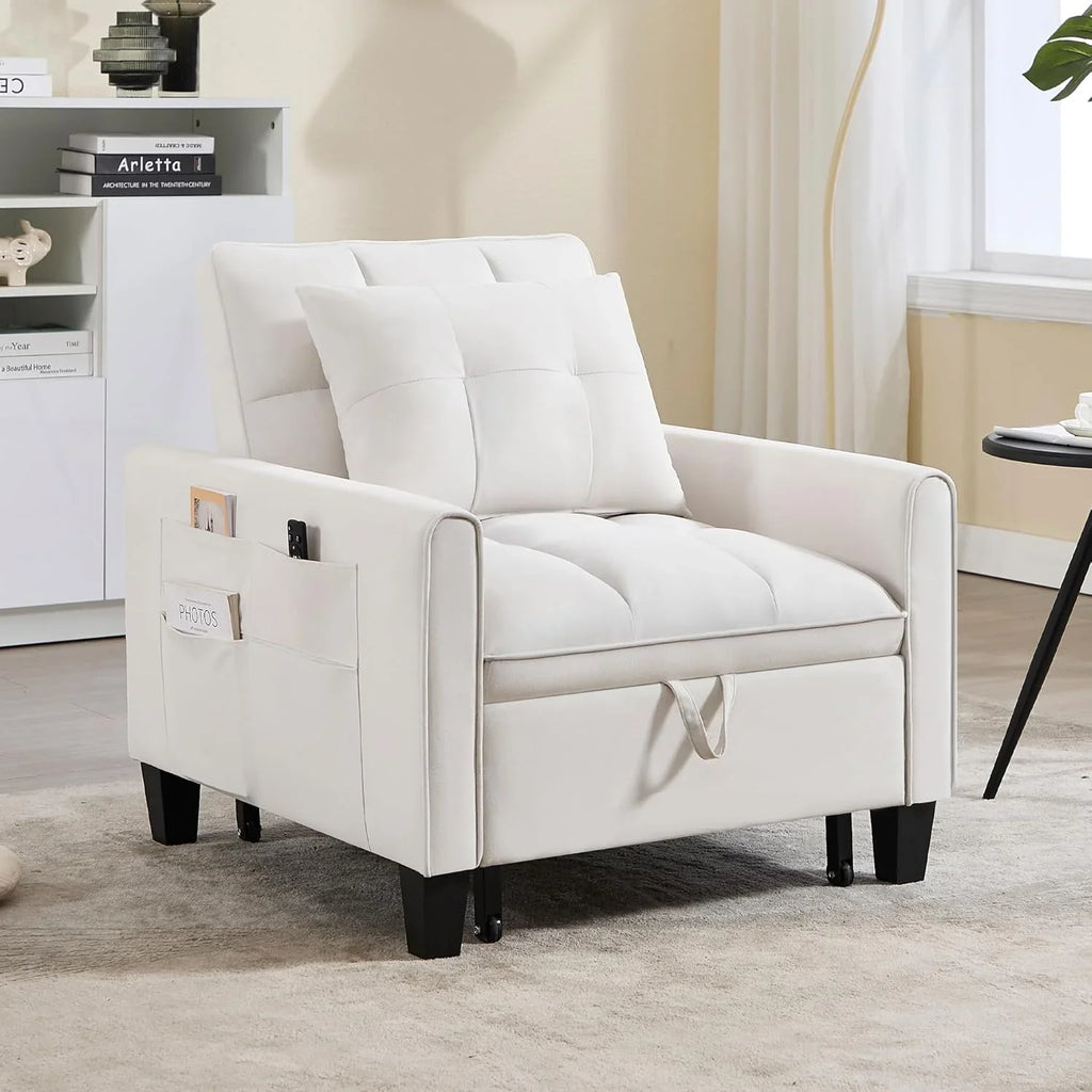 Fauteuil convertible 3 en 1, canapé-lit gigogne, canapé simple en velours avec dossier réglable