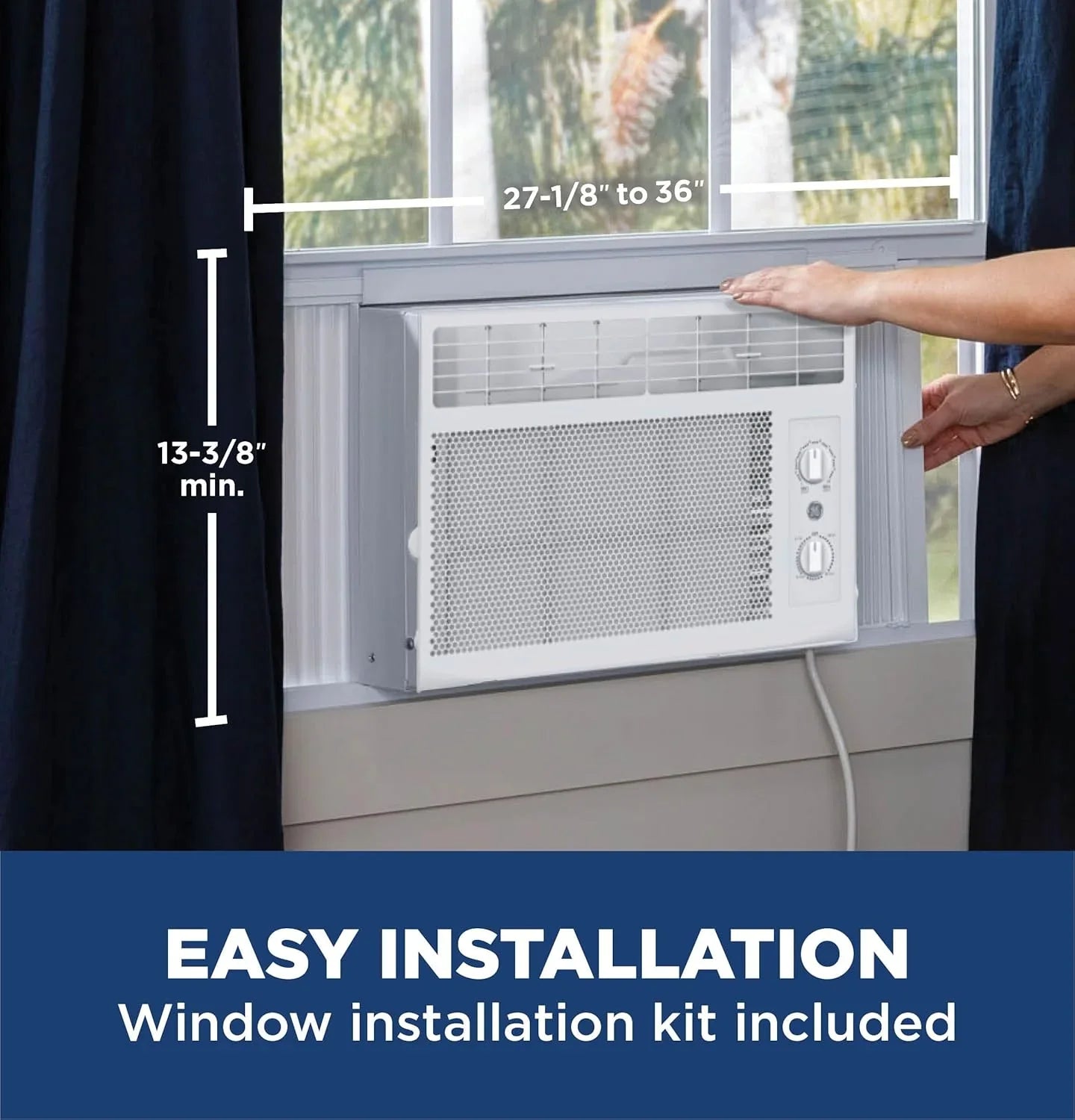 Climatiseur de fenêtre GE, 5 000 BTU pour petites pièces jusqu'à 150 pi² avec ventilateur réglable manuellement et réglages de refroidissement
