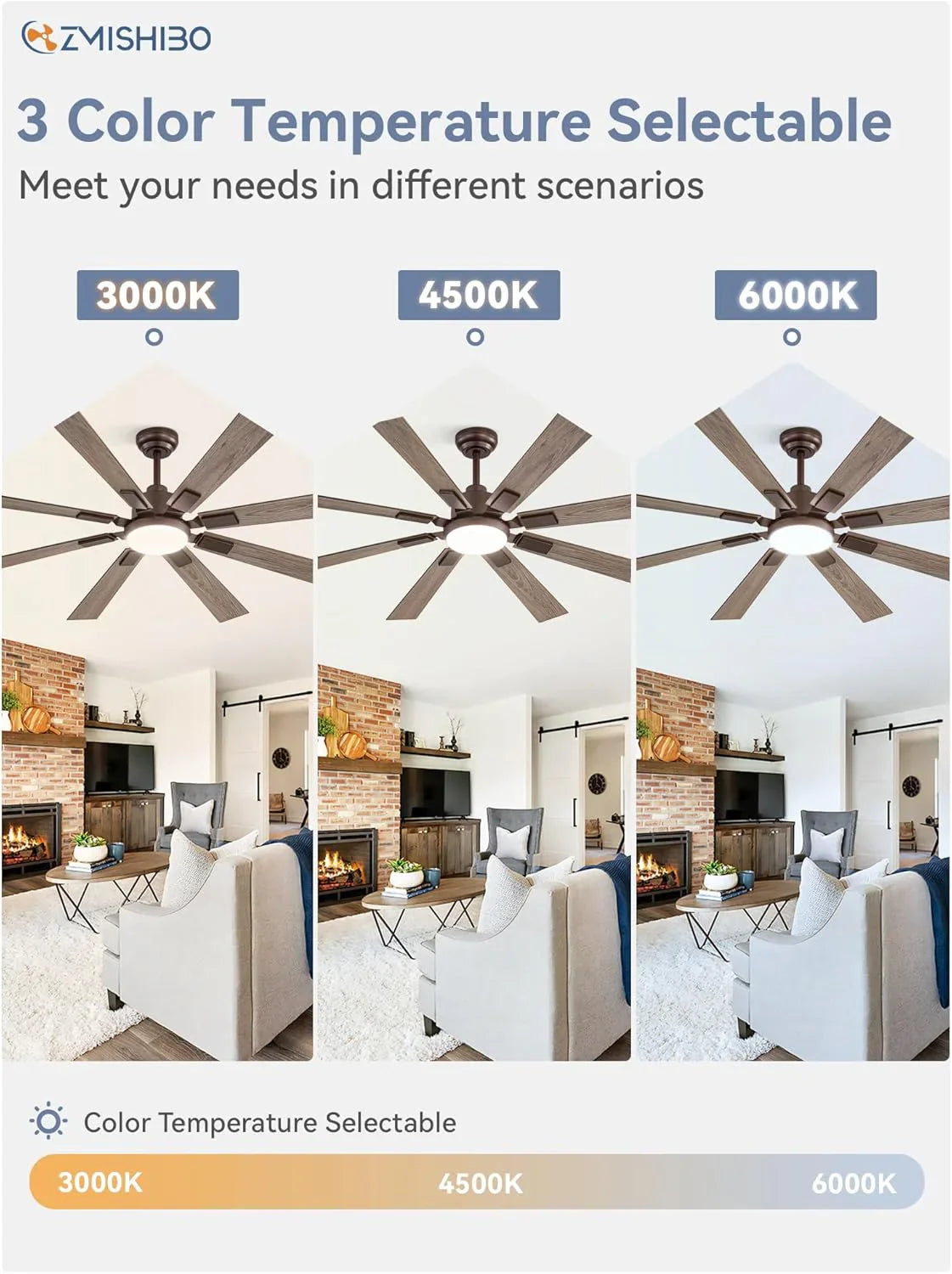 Grand ventilateur de plafond Zmishibo de 72 pouces avec éclairage et télécommande intérieur/extérieur