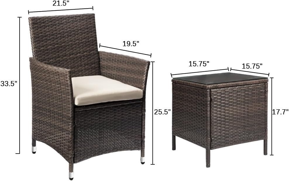 Ensemble de meubles de patio Devoko 3 pièces avec chaises en rotin synthétique