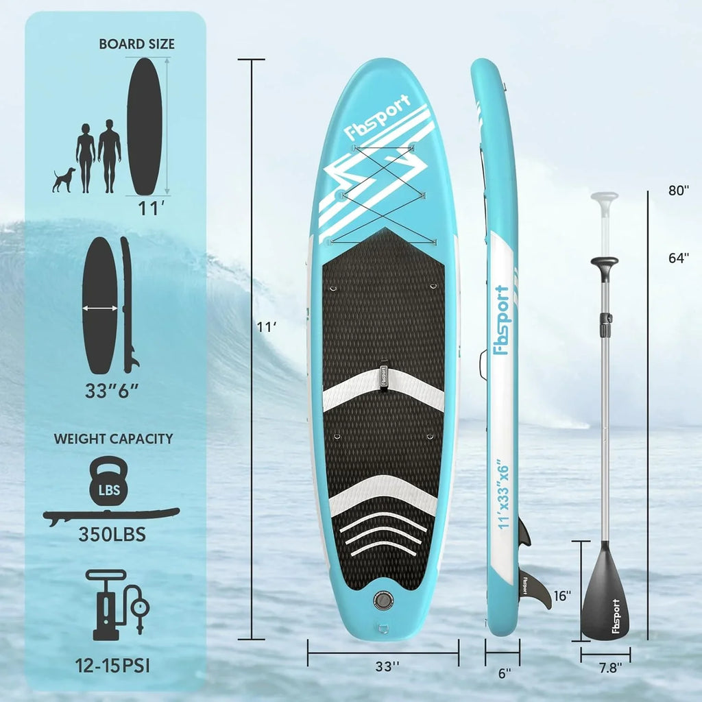 Planche de stand up paddle FBSPORT Premium 11', planche de yoga, contrôle du surf, pont antidérapant, attache, pagaie et pompe