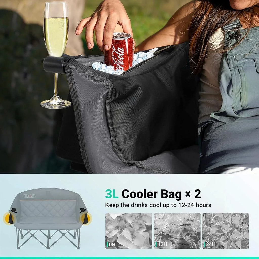 Chaise de camping double extra large - Canapé confortable pour 2 personnes, causeuse pour adulte - Chaise de jardin robuste