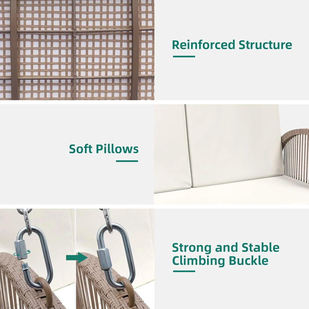 YITAHOME Balancelle suspendue pour porche, 3 places, banc d'extérieur en osier