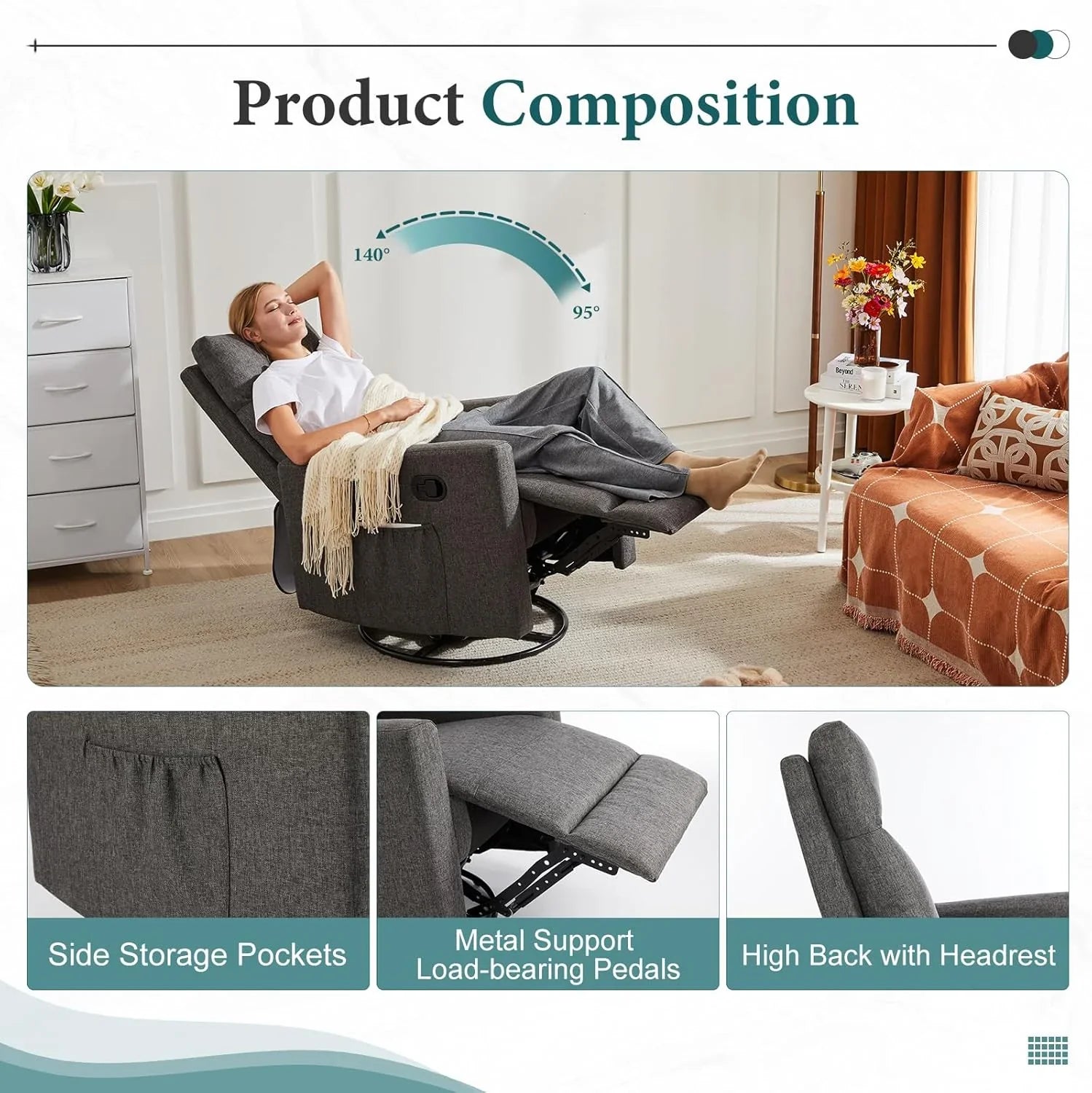 Adult recliner, living room massage recliner, adjustable home theater chair single sofa