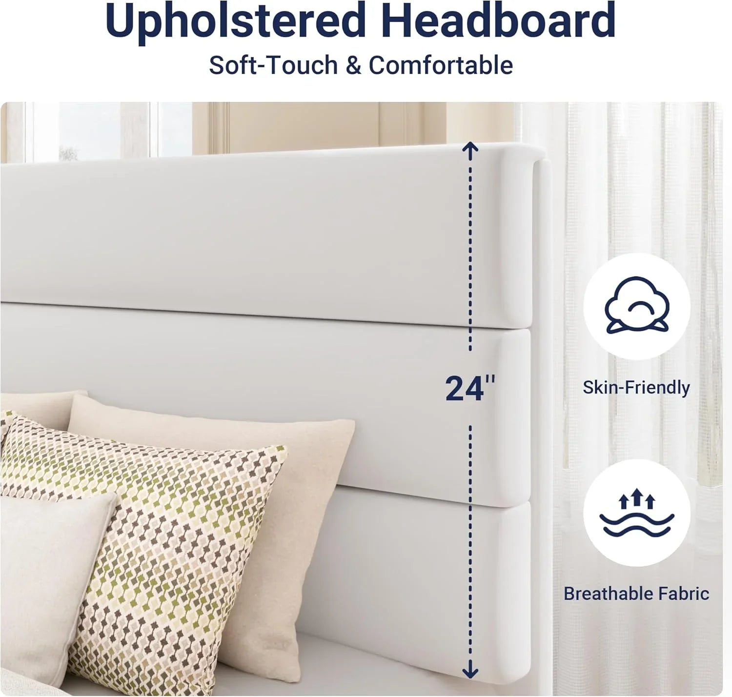 Cadre de lit plateforme Allewie Queen Size avec tête de lit rembourrée en tissu et support à lattes en bois, sommier entièrement rembourré (pas besoin de sommier)