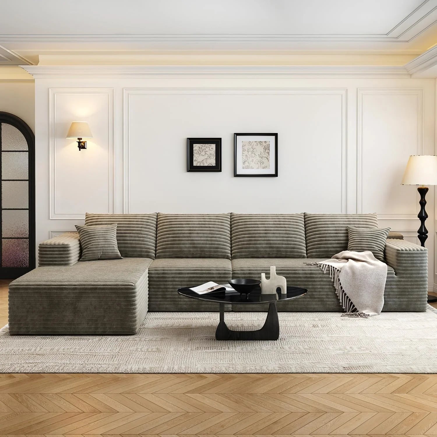 Canapé modulaire Cloud de 107,5 pouces avec méridienne en L, canapés rembourrés minimalistes modernes