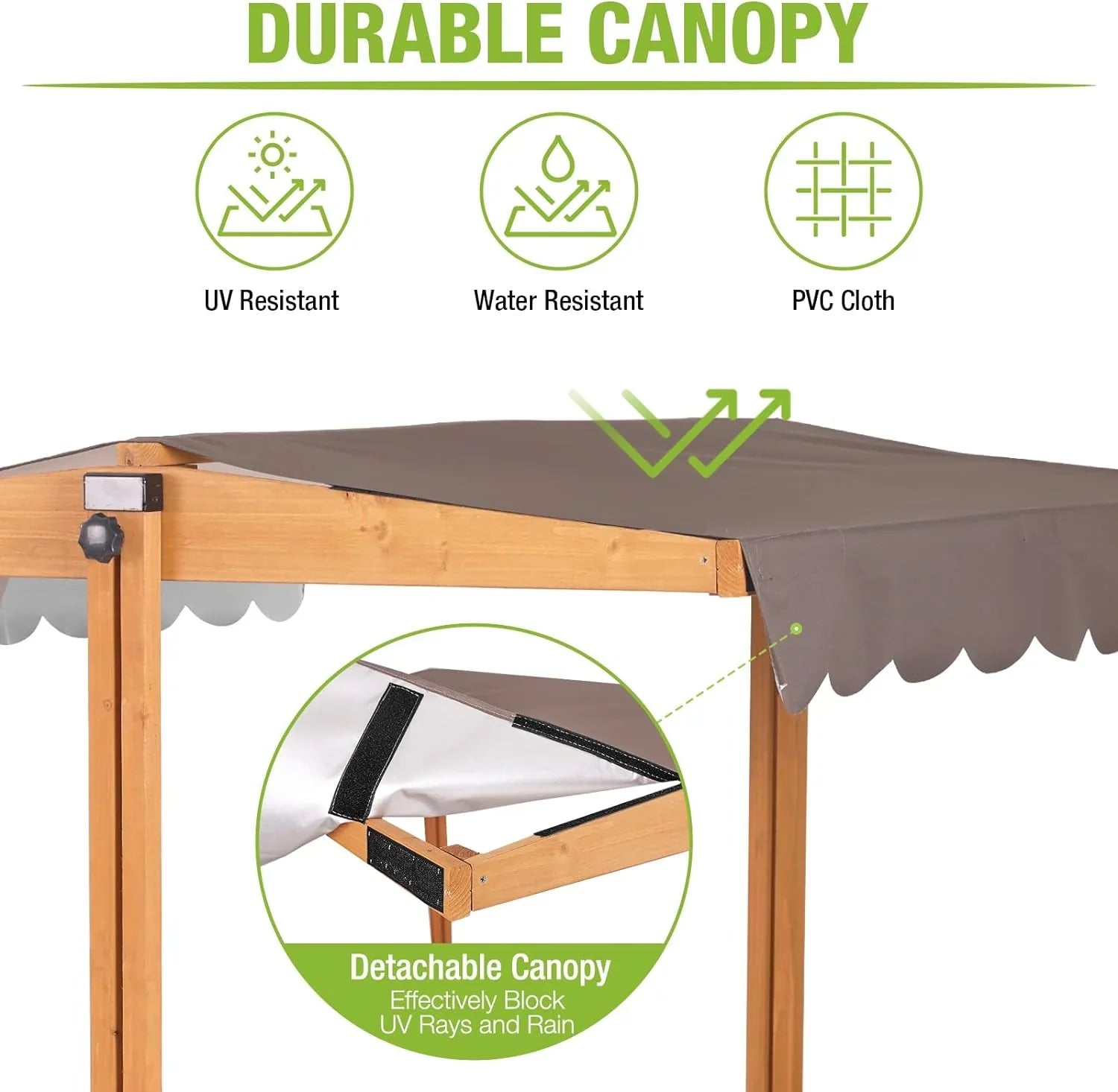 Bac à sable extérieur en bois pour enfants avec auvent, 2 bancs pliants, toit rétractable et pare-sable