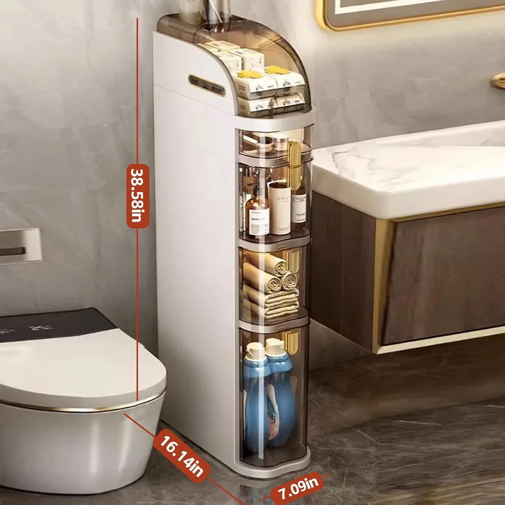 Meuble de rangement étroit à 4 niveaux pour salle de bain, 7,1 pouces, avec tiroirs et boîte à mouchoirs, casier mobile étanche en plastique
