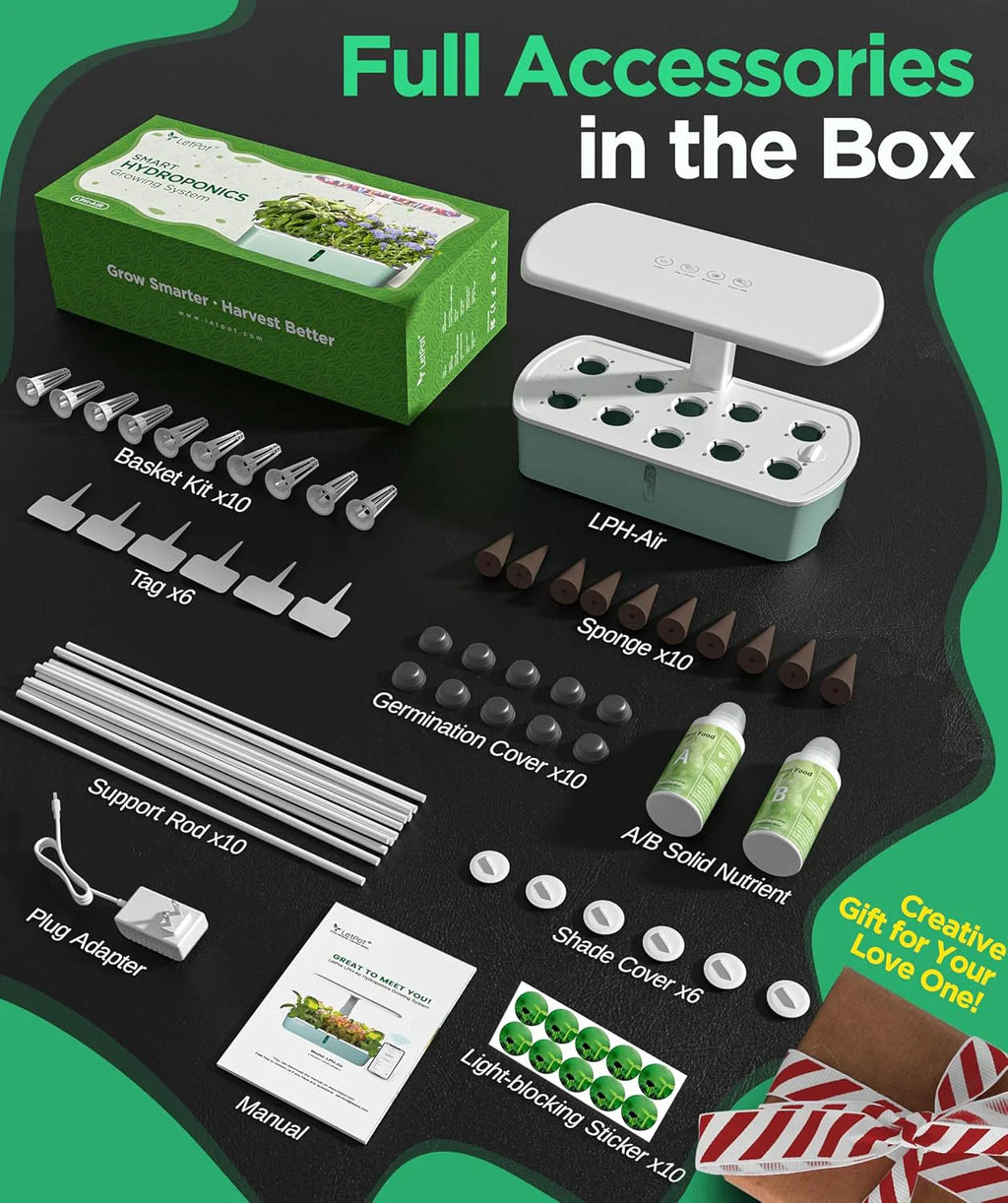 Kit de culture hydroponique, jardin d'intérieur intelligent contrôlé par application et Wi-Fi avec lampe de culture à spectre complet de 24 W