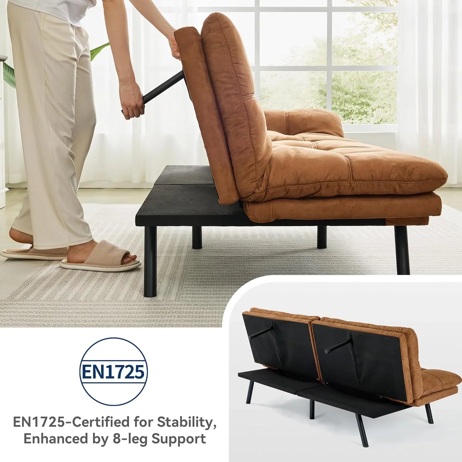 Canapé-lit futon en mousse à mémoire de forme marron, canapé-lit convertible, canapé-lit moderne