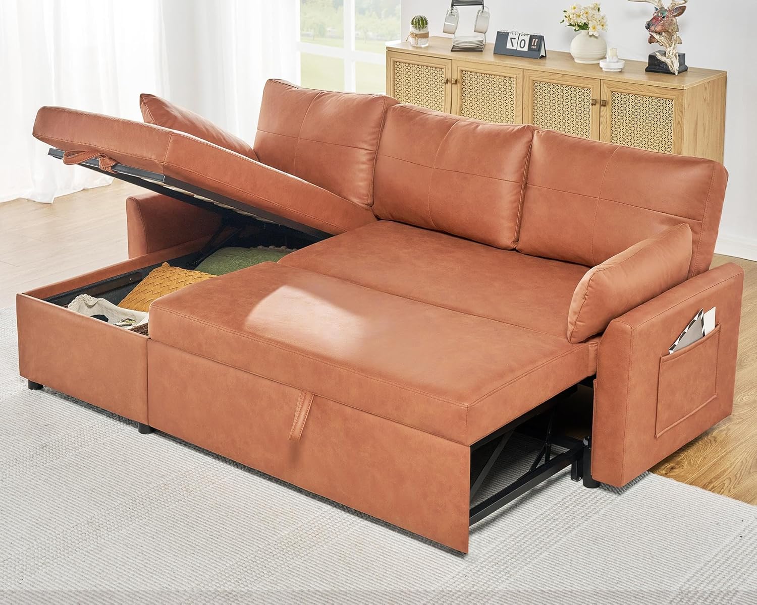 Canapé-lit VanAcc, canapé-lit avec méridienne de rangement - Canapé-lit 2 en 1 pour salon, canapé-lit confortable