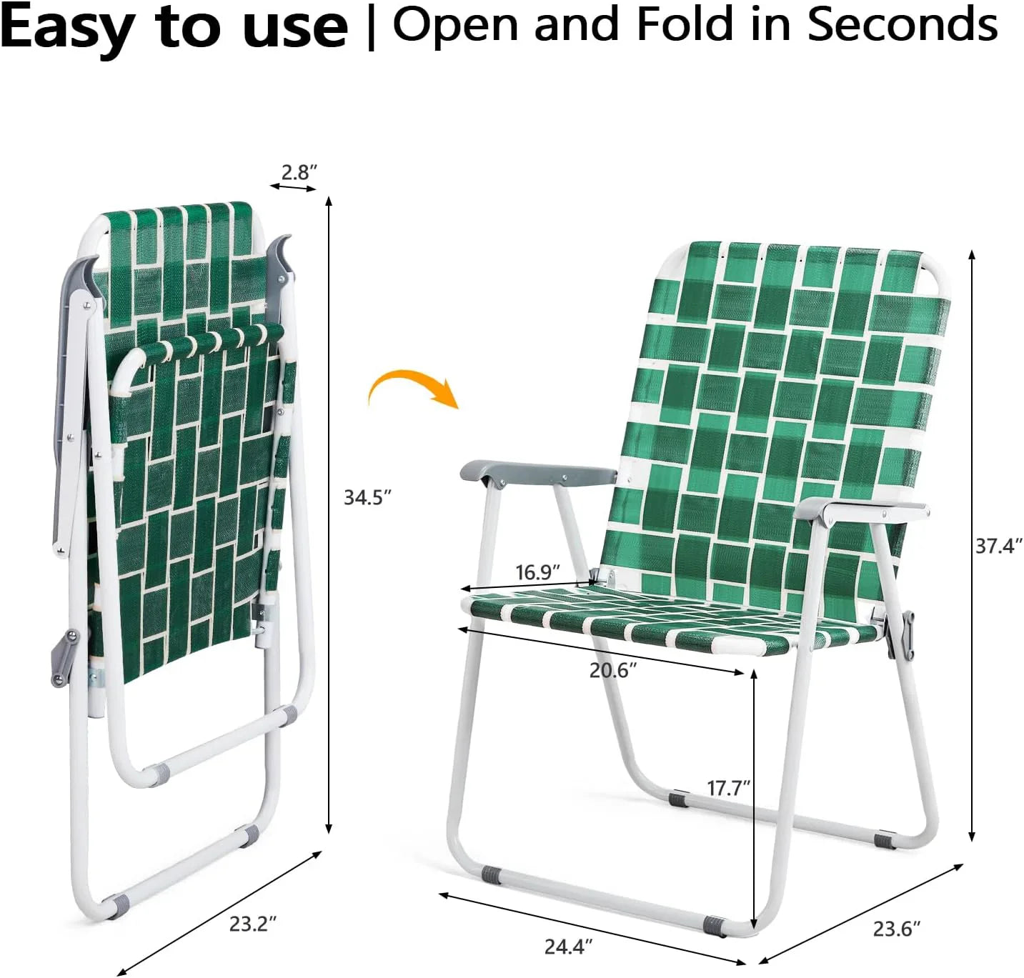 Lot de 2 chaises pliantes en toile pour patio VINGLI, chaise de plage portable pour extérieur, chaise de camping