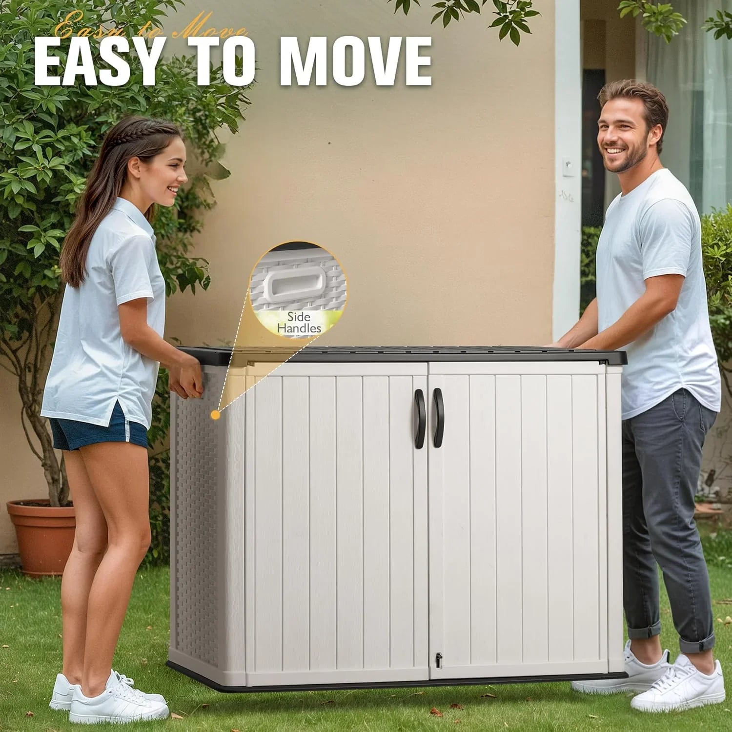 Abri de rangement horizontal extérieur Greesum 27 pieds cubes en résine grand coffre de rangement