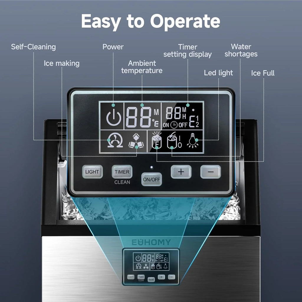 EUHOMY Machine à glaçons commerciale Machine à glaçons sous le comptoir en acier inoxydable Machine à glaçons autonome.