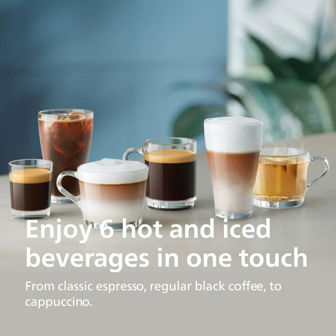 Machine à expresso entièrement automatique - 6 boissons chaudes et glacées avec broyeur en céramique