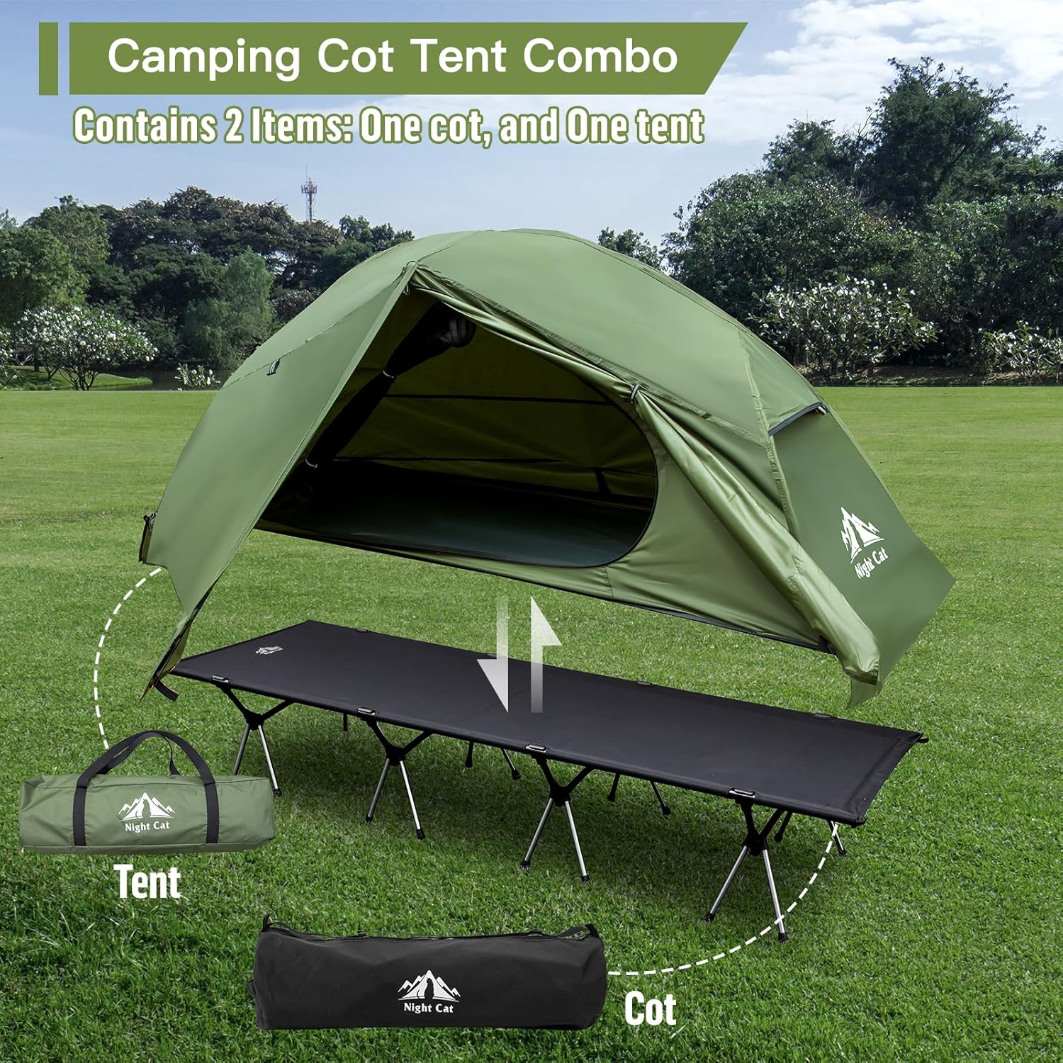 Tente de camping pour lit de camp - Lit de camp combiné hors sol imperméable pour 1 personne pour adultes, tente portable et facile à installer