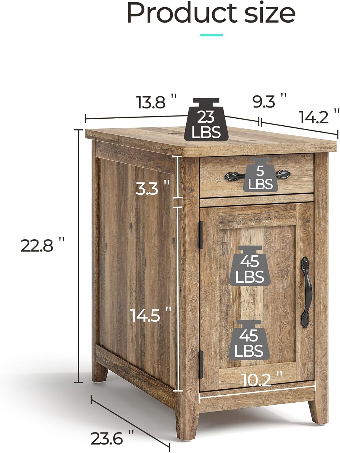Table d'appoint de ferme Table d'appoint étroite Petite table de chevet