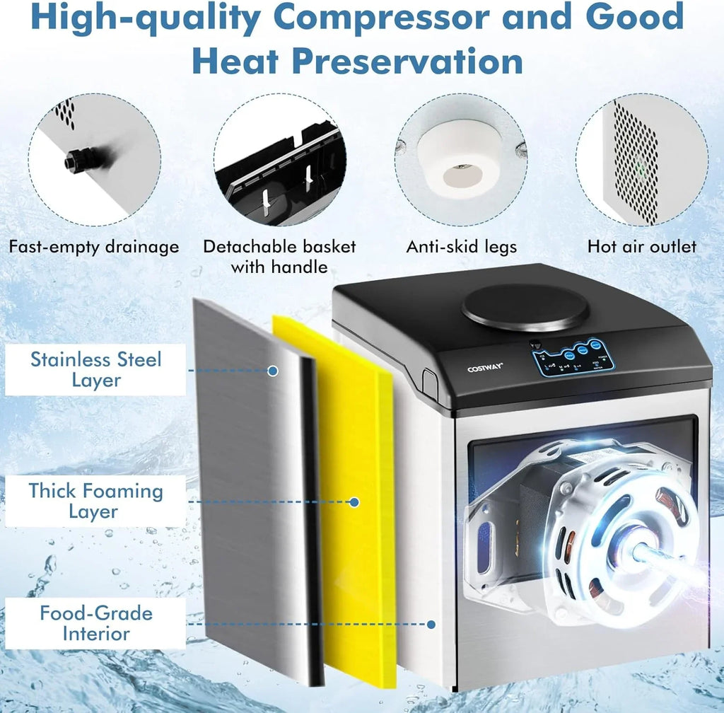 Machine à glaçons de comptoir Costway avec distributeur d'eau, 3 tailles de glaçons en forme de balle, 48 lb/jour