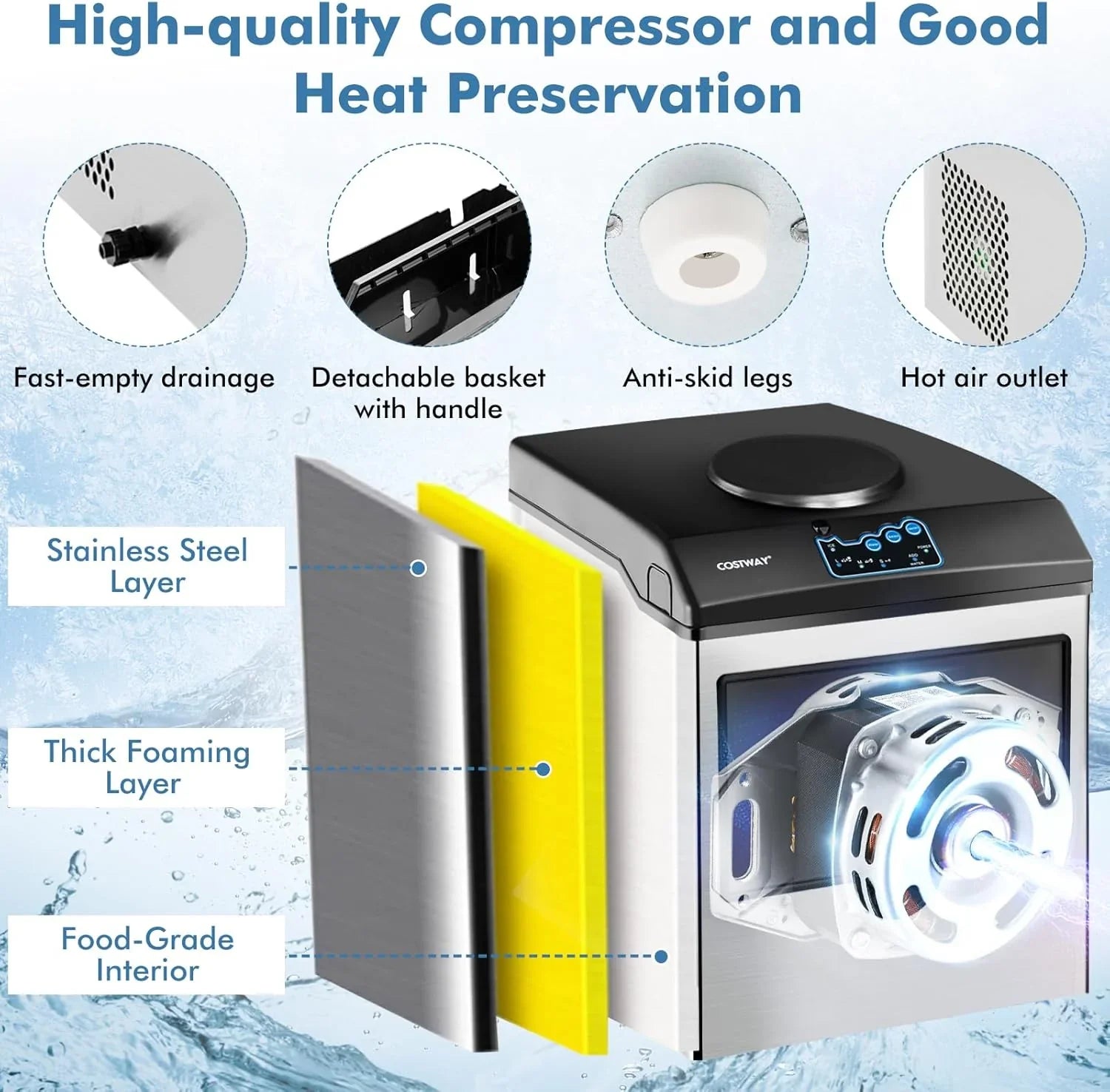 Machine à glaçons de comptoir Costway avec distributeur d'eau, 3 tailles de glaçons en forme de balle, 48 lb/jour