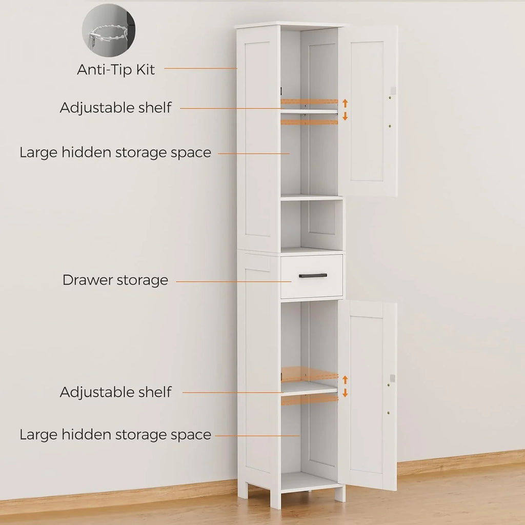 Meuble de rangement de salle de bain Homhedy de 67 po de hauteur avec 2 portes de grange et 1 tiroir