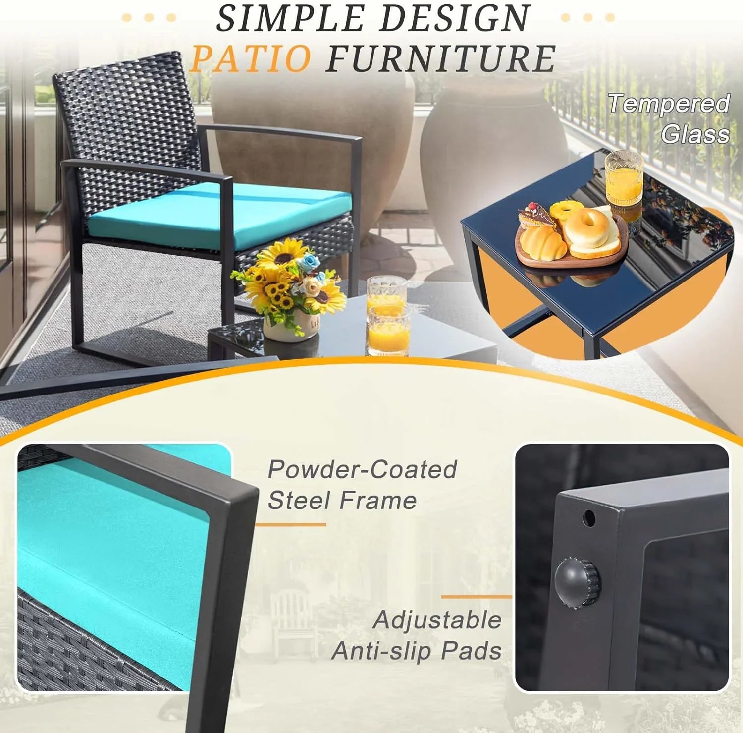 Ensemble de patio Flamaker 3 pièces Ensemble de meubles d'extérieur en osier