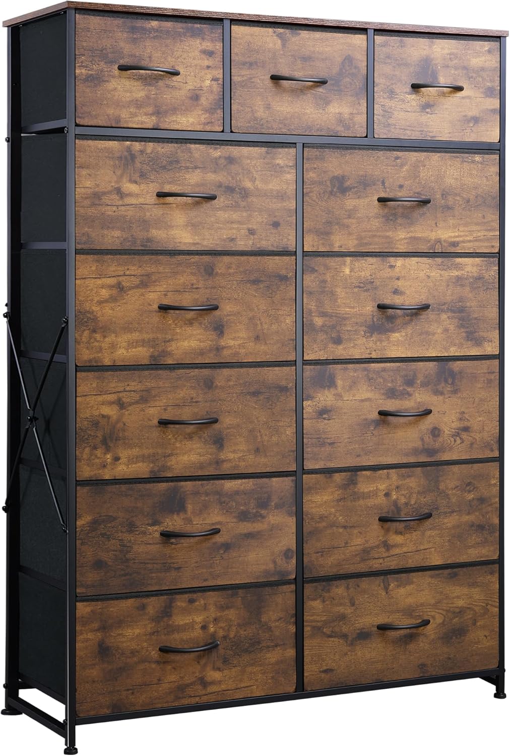 Meuble de rangement WLIVE avec 13 bacs en tissu, tiroirs de rangement avec cadre en acier, grande tour de rangement pour salon, couloir, bureau, noir anthracite