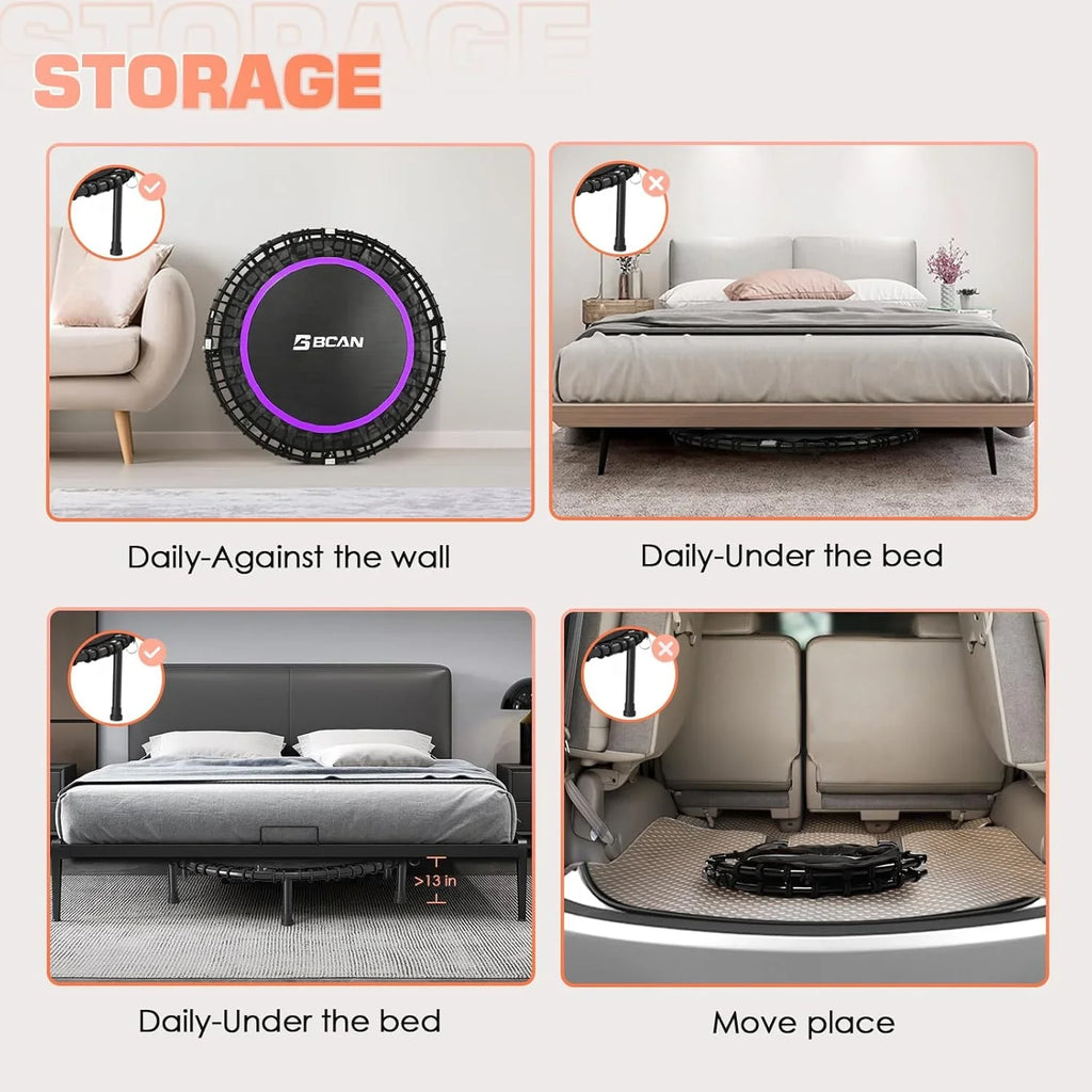 Mini-trampoline pliable BCAN 450/550 lb, trampoline de fitness 40"/48" stable et silencieux