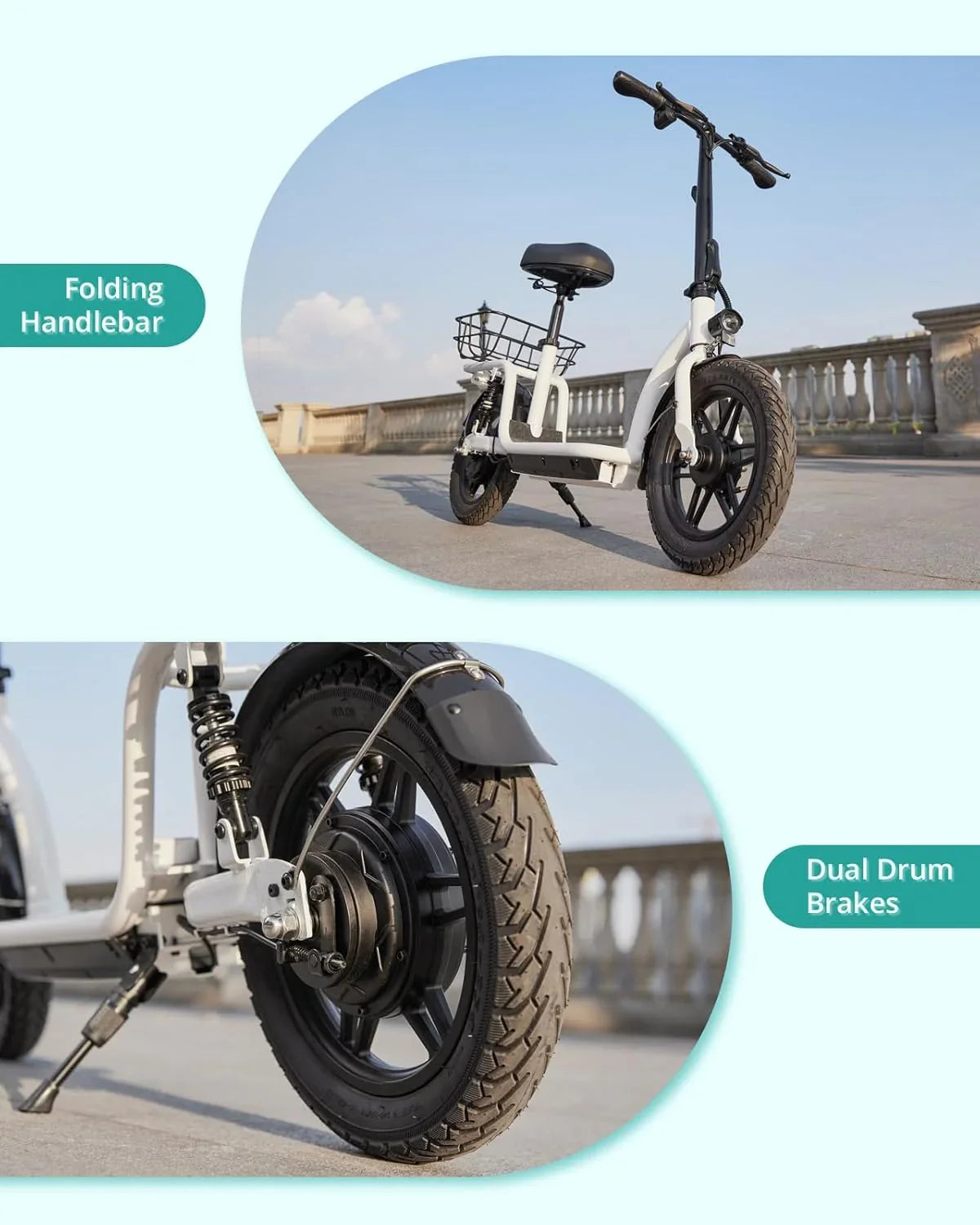 Trottinette électrique adulte Gotrax avec siège, autonomie maximale de 19 à 25 miles, pneus tout-terrain, pédales larges, siège rembourré et nacelle