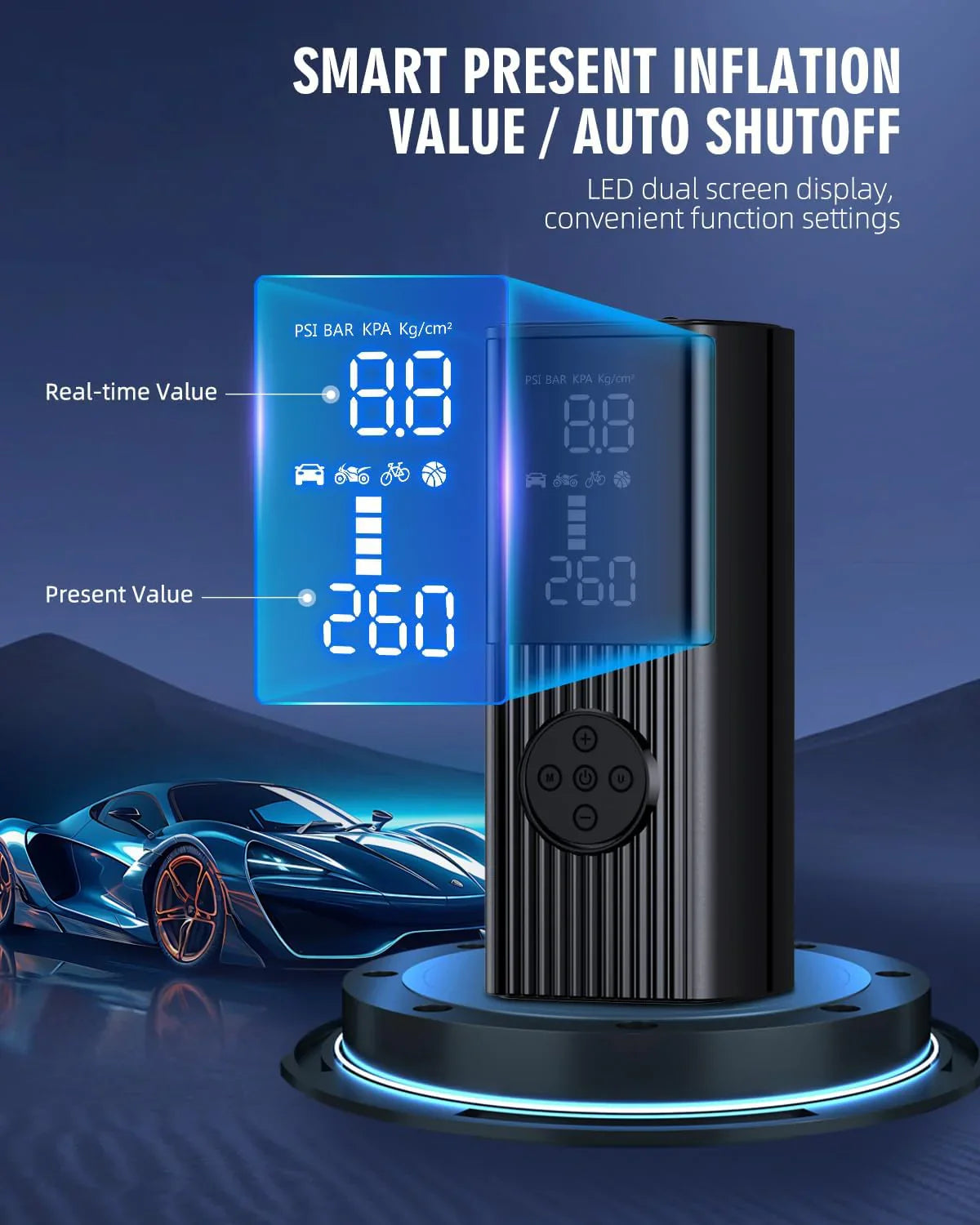 Draagbare luchtcompressor van 180 PSI met LED-verlichting, 25.000 mAh, 3 keer sneller oppompen voor auto, fiets, motor, bal, enz. 