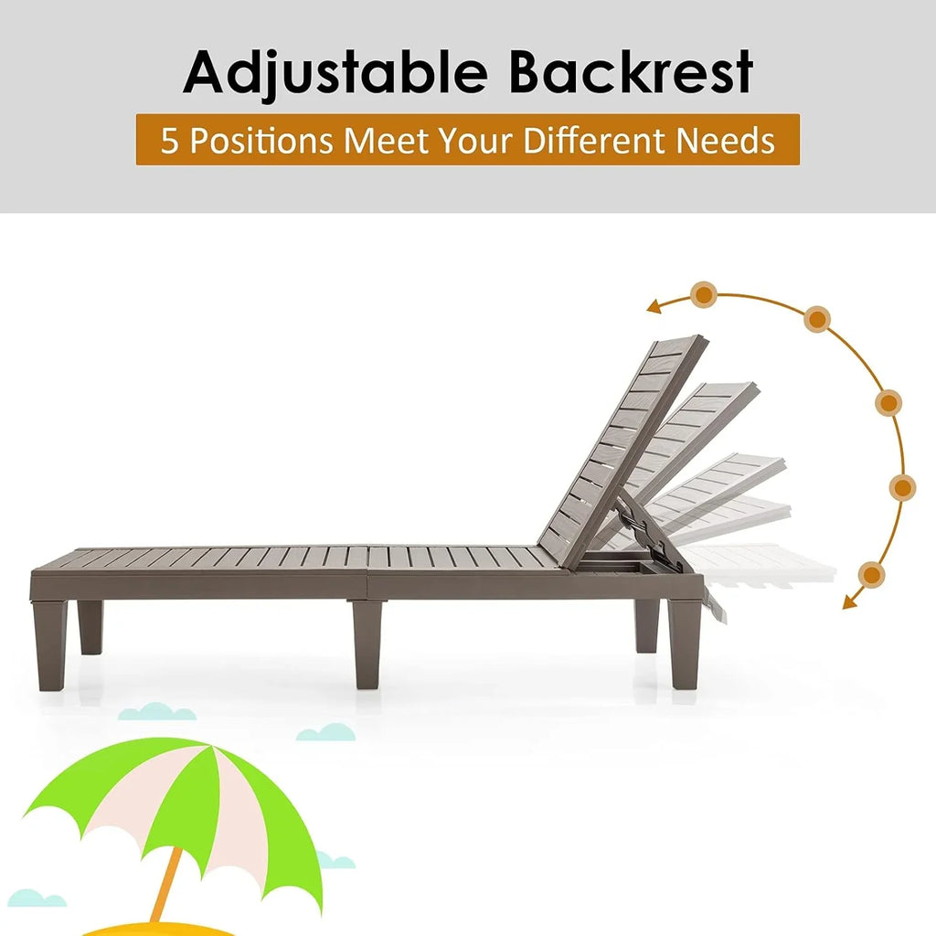Chaise longue d'extérieur légère avec dossier réglable et 5 positions d'inclinaison