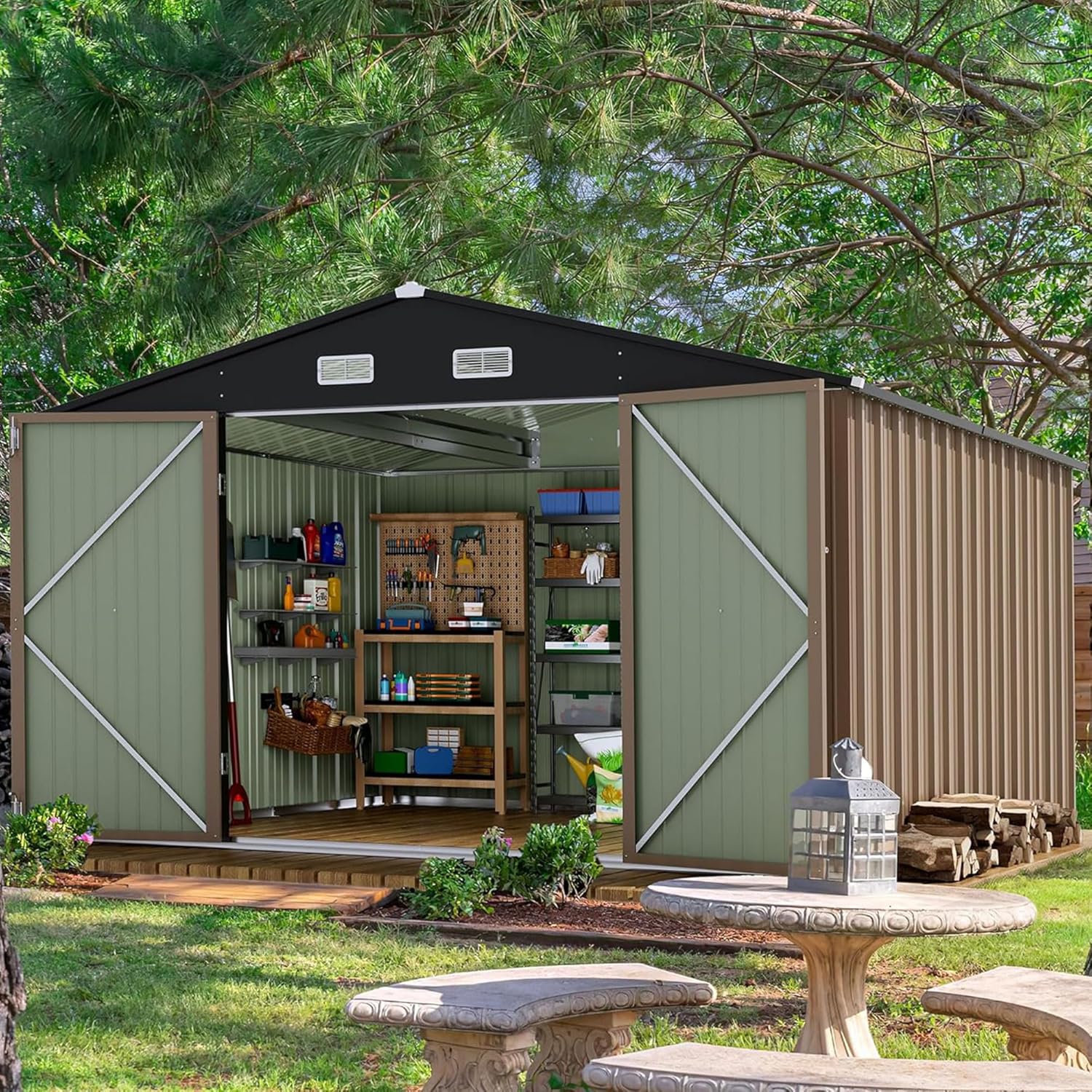 Abri de jardin extérieur Devoko 5 x 3 pi verrouillable en métal