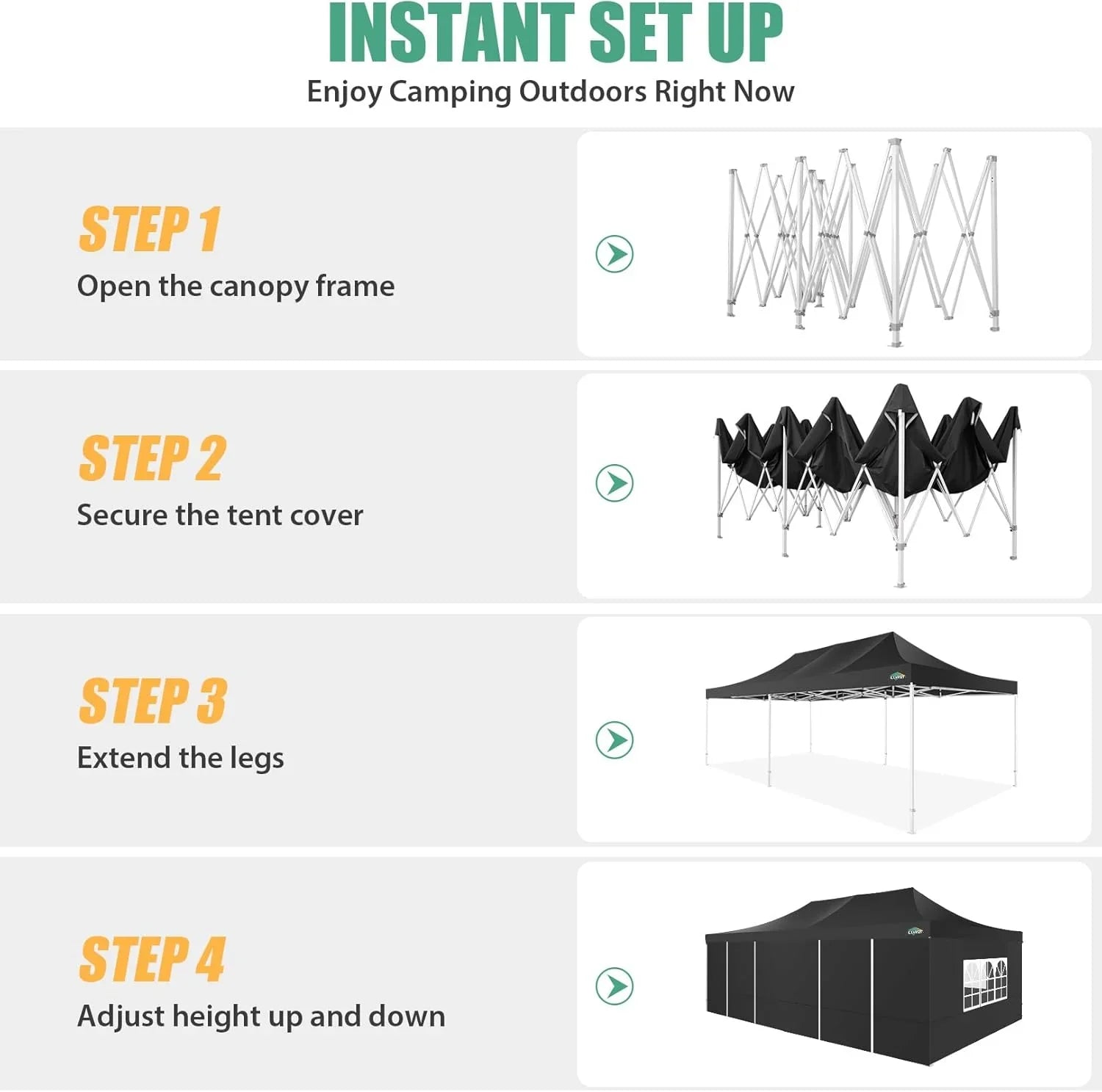 Tente pop-up robuste COBIZI 10x20 avec 6 parois latérales, facile à installer