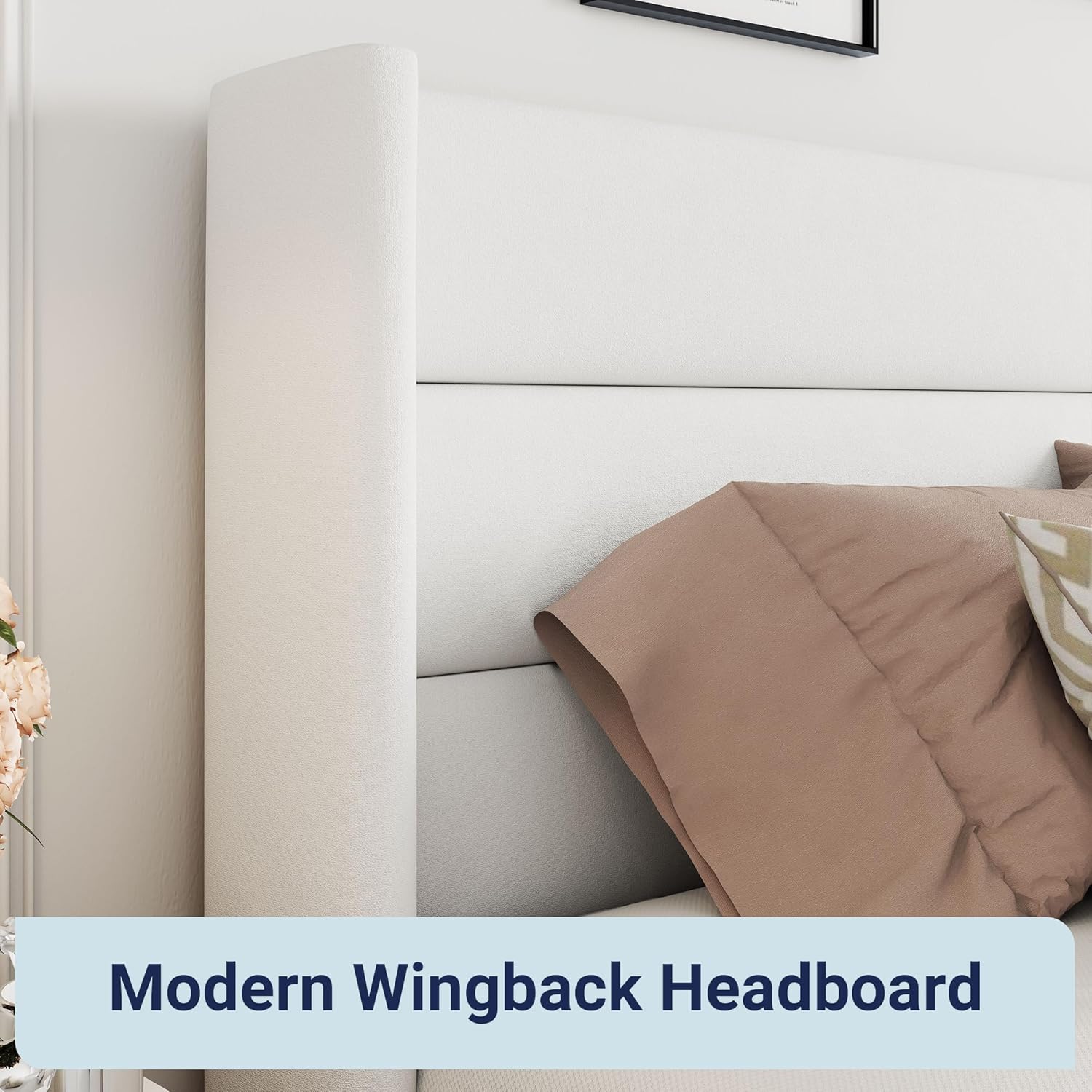 Lit queen-size relevable avec rangement Allewie, tête de lit à oreilles moderne et support hydraulique