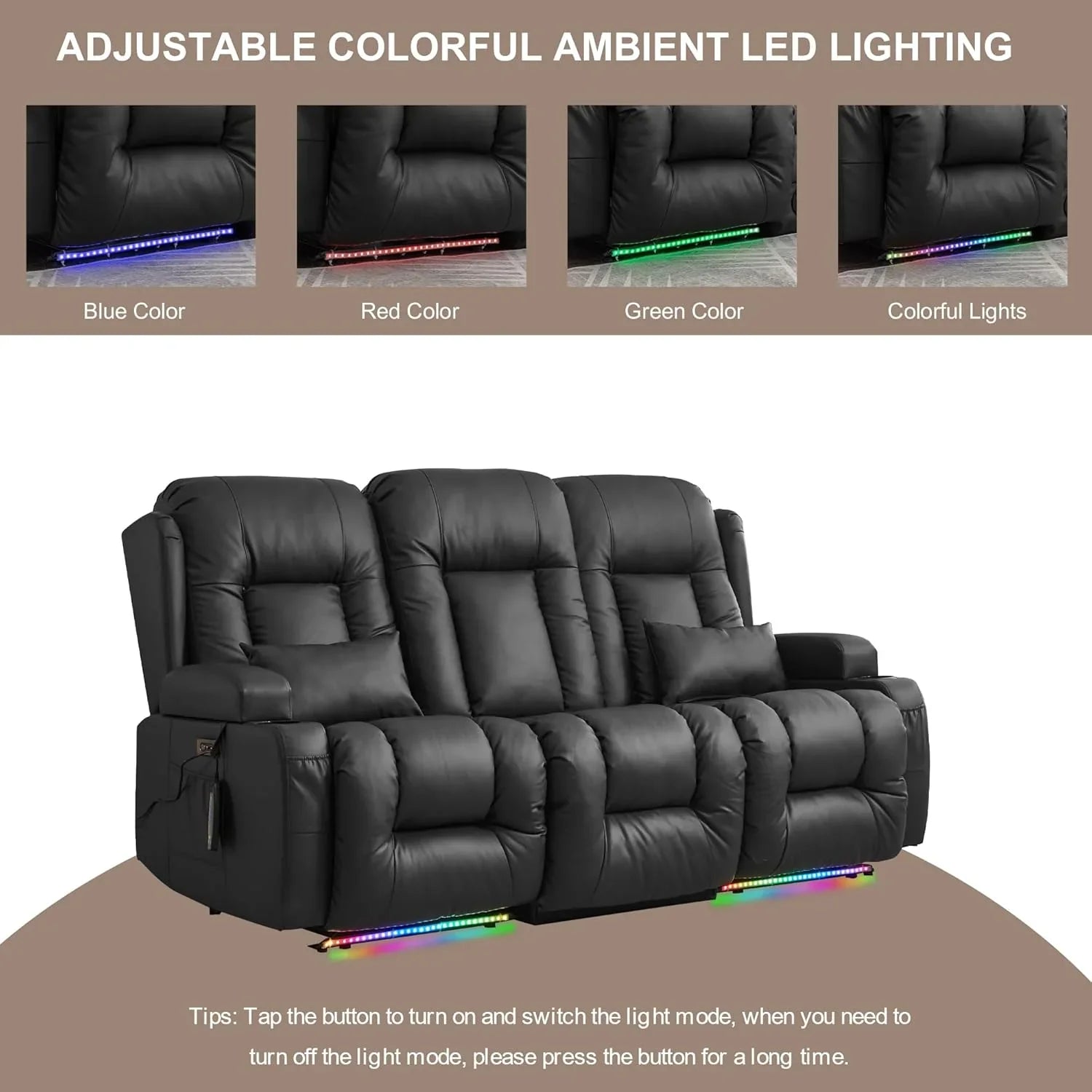 Canapé inclinable électrique TUNYI avec fonctions massage et chauffage, siège home cinéma avec console, canapé inclinable électrique pour camping-car