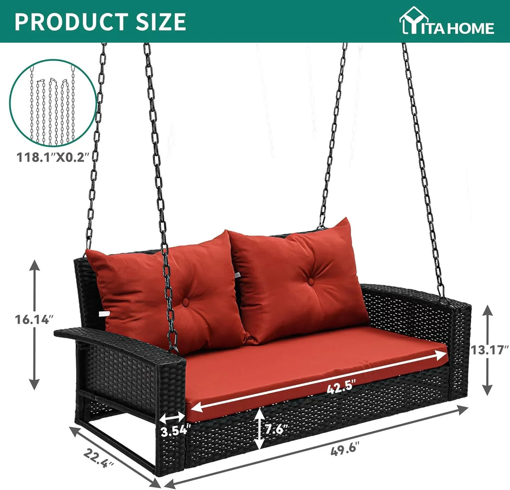 YITAHOME Balancelle suspendue pour porche, 3 places, banc d'extérieur en osier