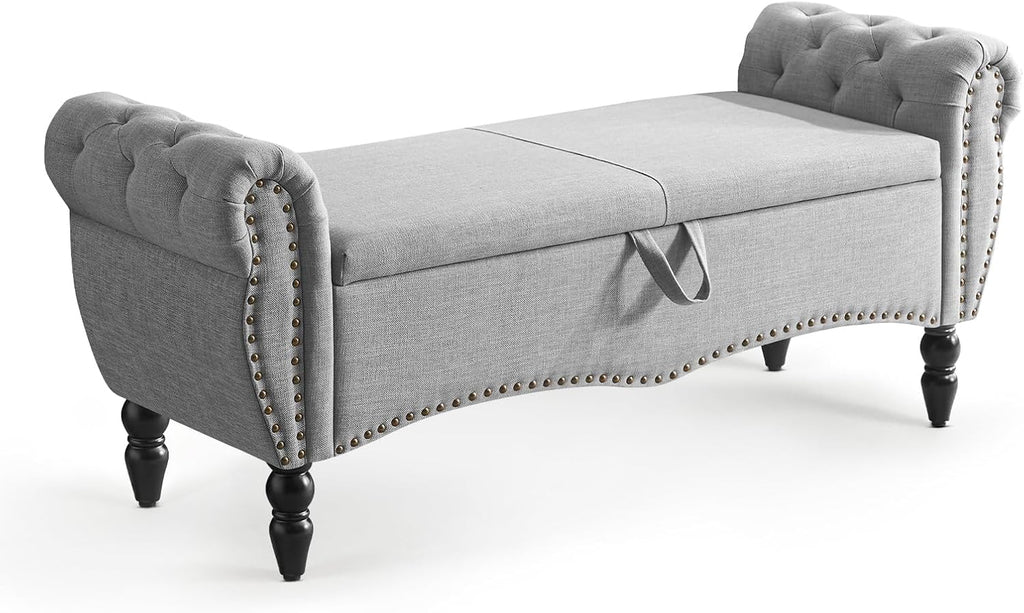 Tabouret de rangement moderne Furniliving, tabouret de bout de lit en bois massif Sherpa, tabouret rembourré tabouret d'intérieur