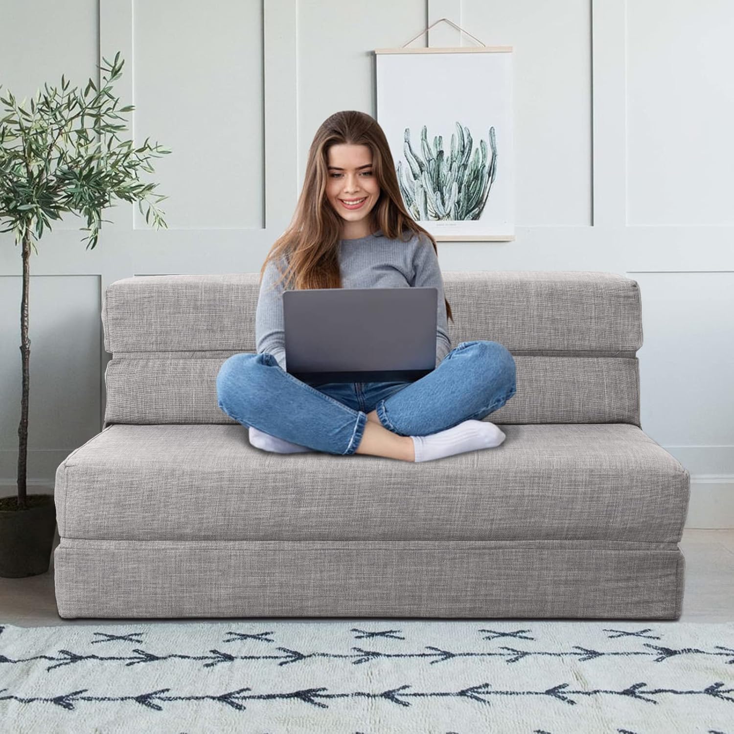 Canapé-lit gigogne de 60 pouces, canapé en mousse à mémoire de forme avec 2 oreillers, lit futon, lit d'appoint et canapé-lit,