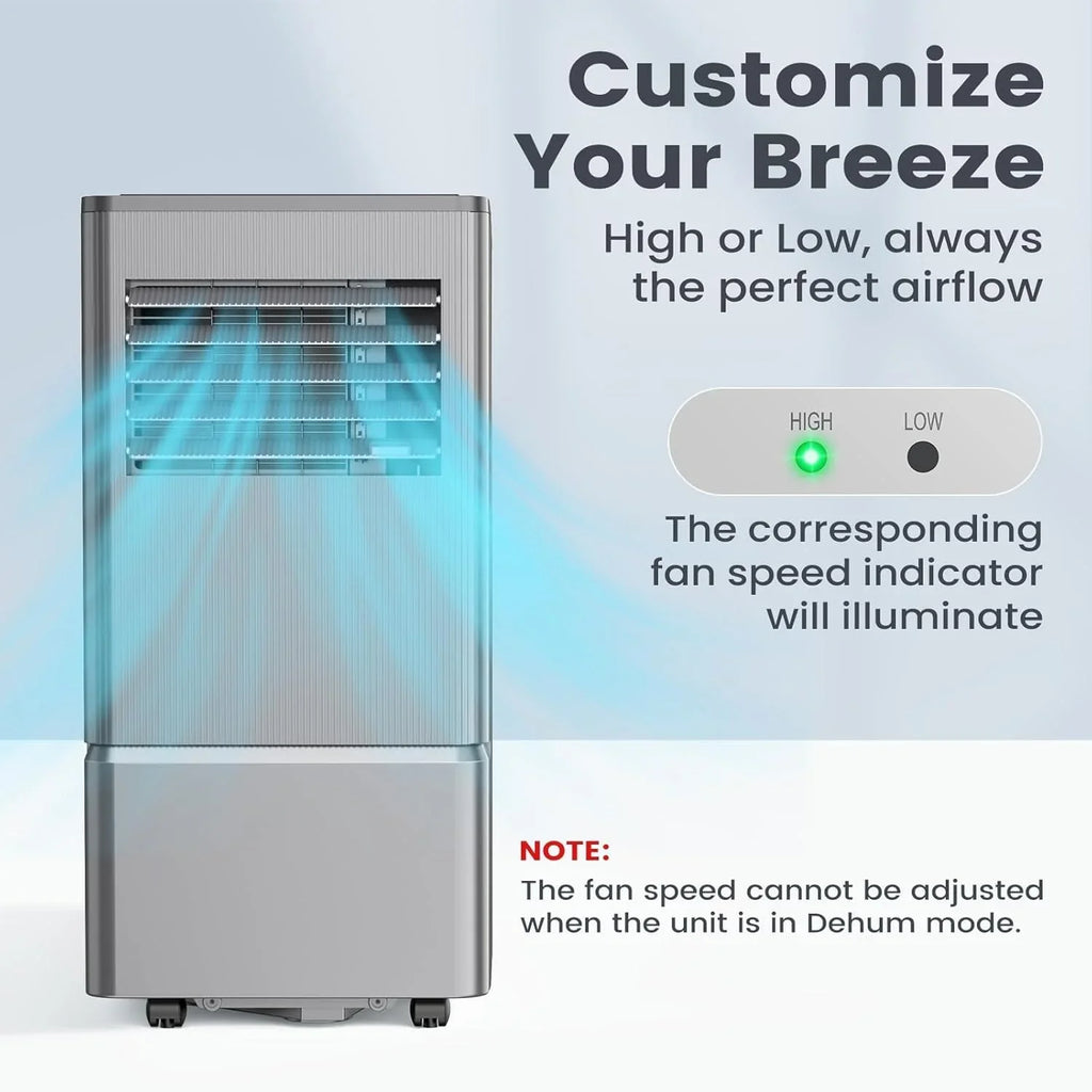 Climatiseur portatif Air Choice, 10 000 BTU, pour pièce jusqu'à 450 pi², télécommande, minuterie 24 h, modes déshumidificateur et ventilateur.